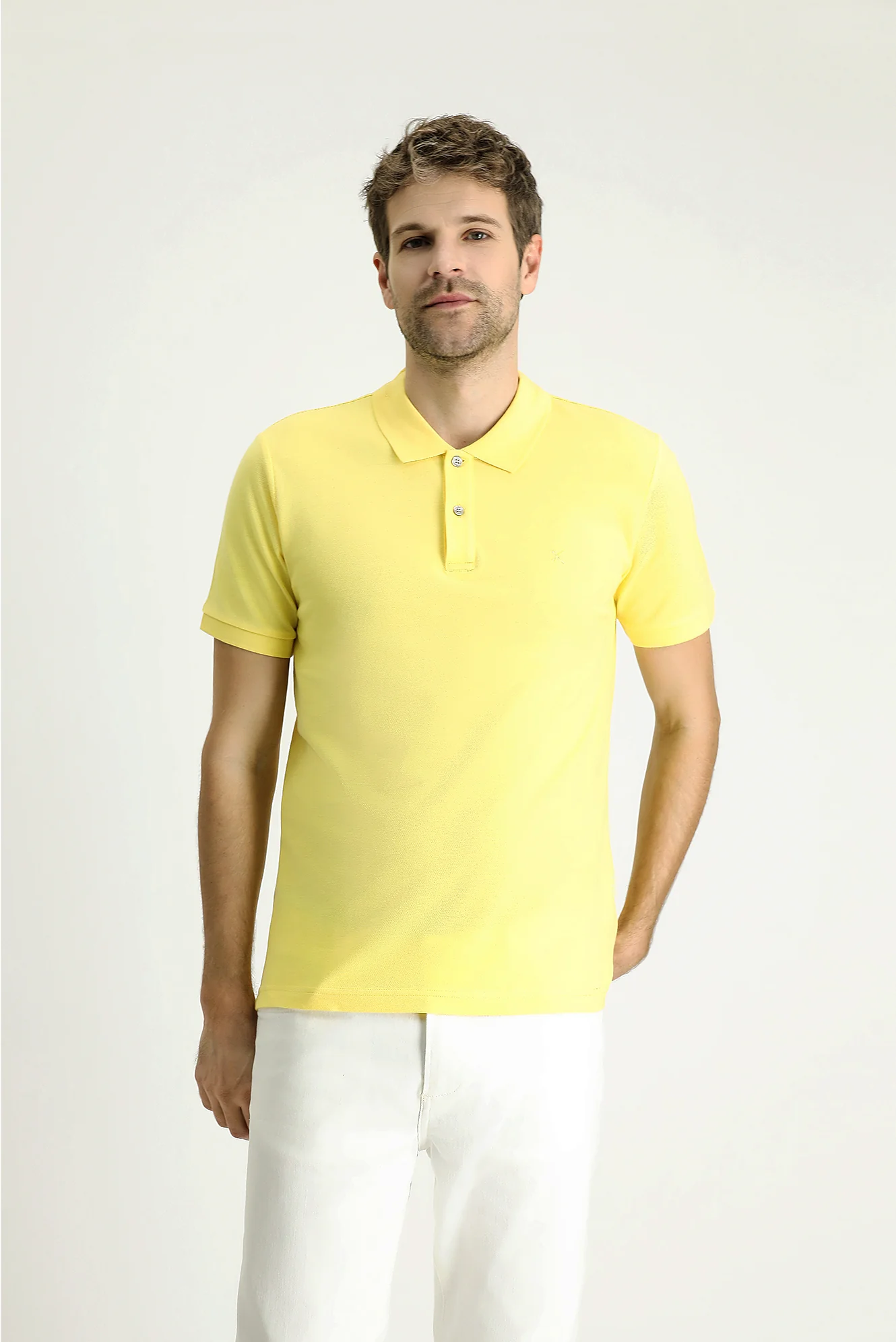 Limon Sarı Slim Fit Dar Kesim Nakışlı Pamuk Polo Yaka Tişört - Image 3