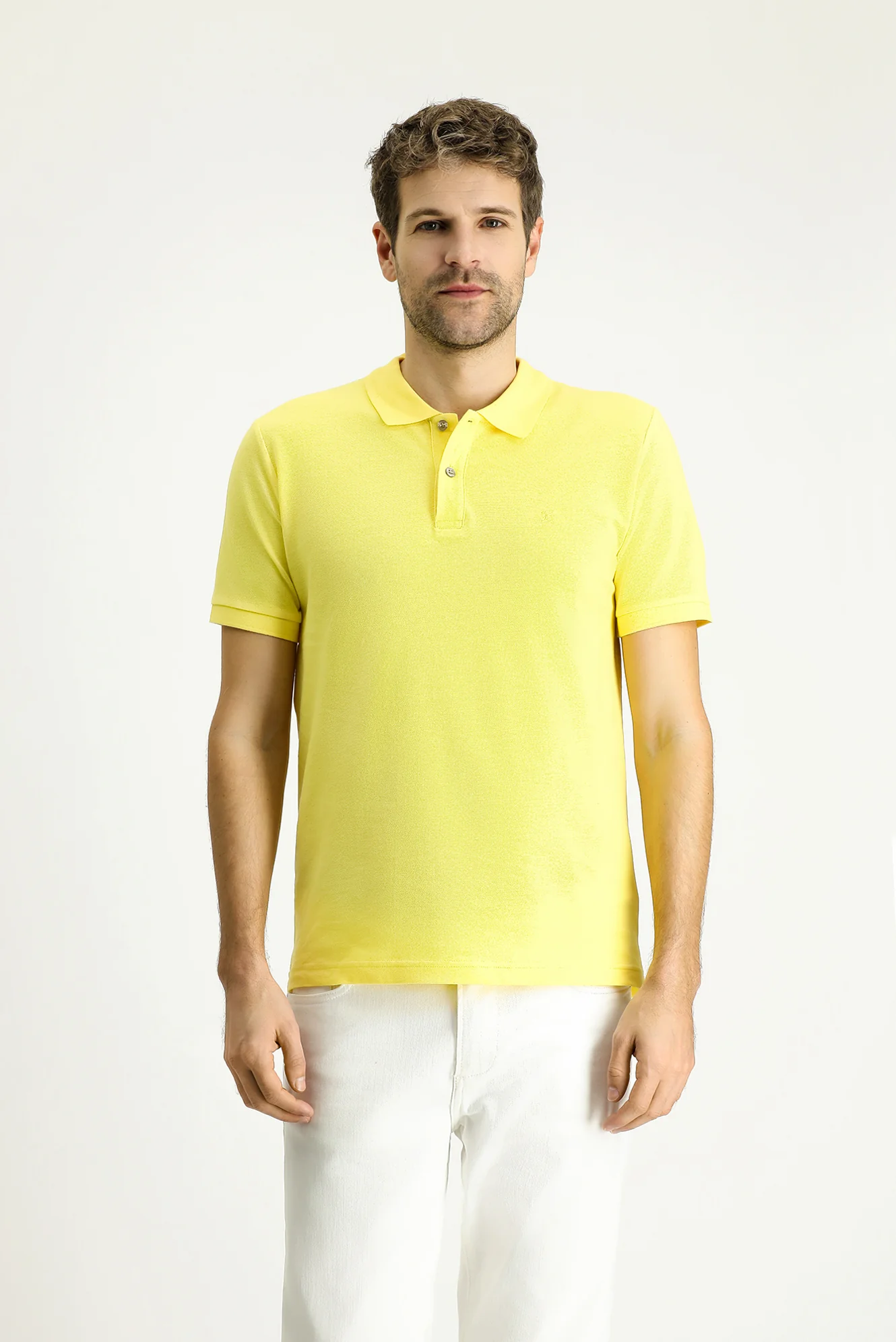 Limon Sarı Slim Fit Dar Kesim Nakışlı Pamuk Polo Yaka Tişört - Image 4