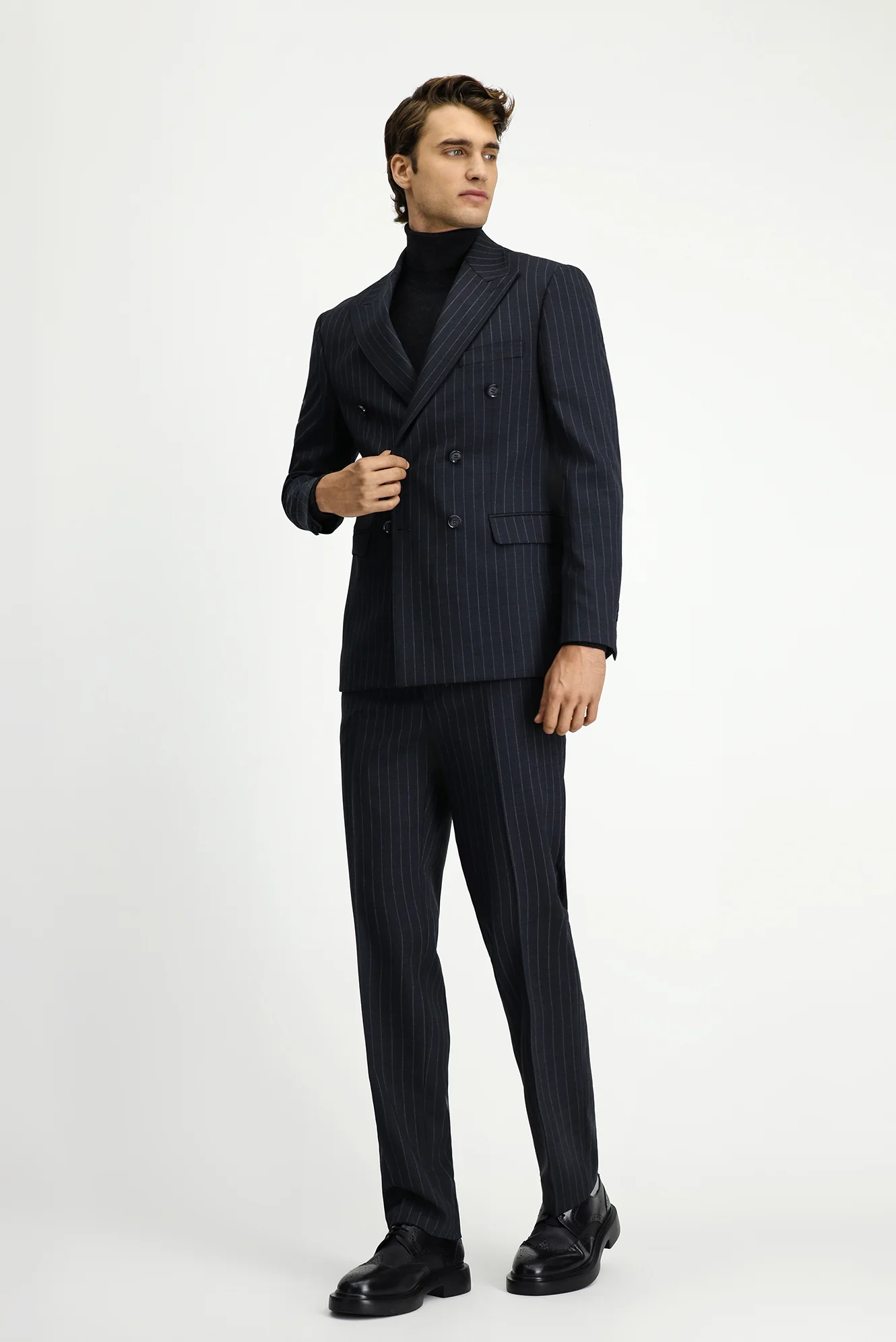 Marengo 7 Drop Slim Fit Dar Kesim Yünlü Çizgili Kruvaze Takım Elbise - Image 2