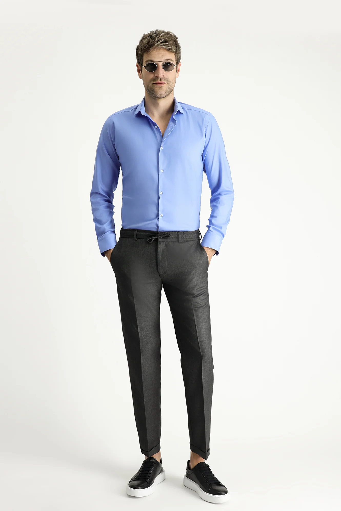 Marengo 7 Drop Slim Fit Dar Kesim Beli Lasikli İpli Klasik Kumaş Pantolon