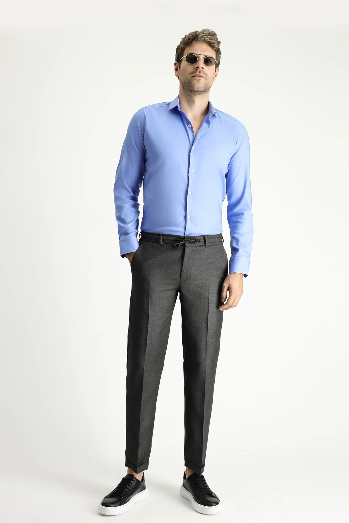 Marengo 7 Drop Slim Fit Dar Kesim Beli Lasikli İpli Klasik Kumaş Pantolon - Image 2