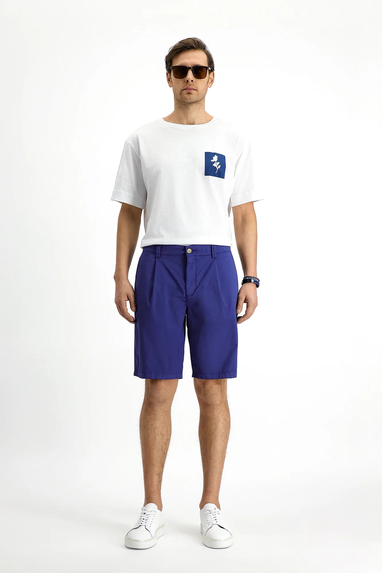 Mavi Regular Fit Standart Kesim Pamuklu Pileli Bermuda Şort - Image 3