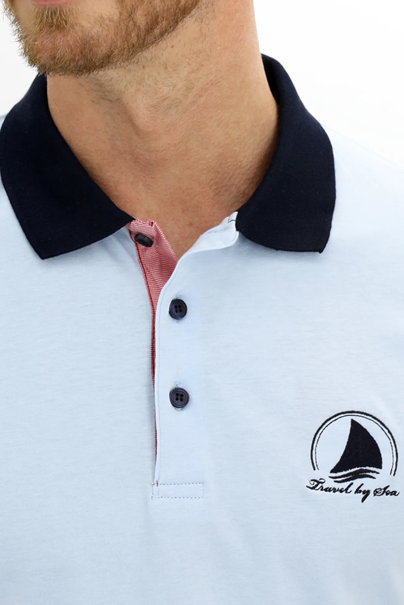 Mavi Polo Yaka Slim Fit Dar Kesim Desenli Pamuk Tişört - Image 3
