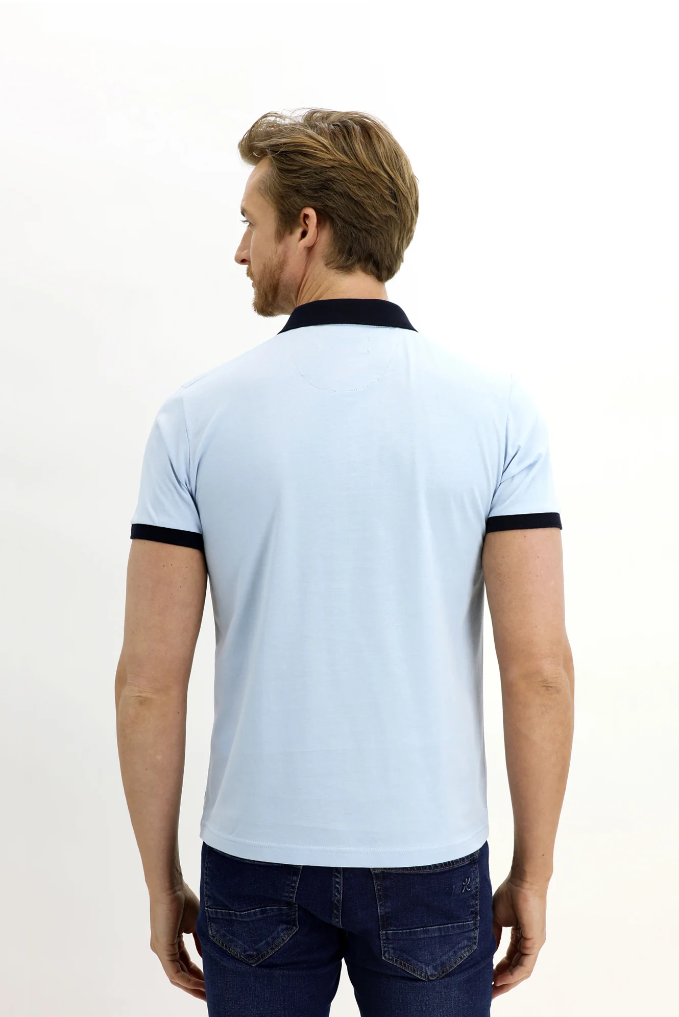 Mavi Polo Yaka Slim Fit Dar Kesim Desenli Pamuk Tişört - Image 4