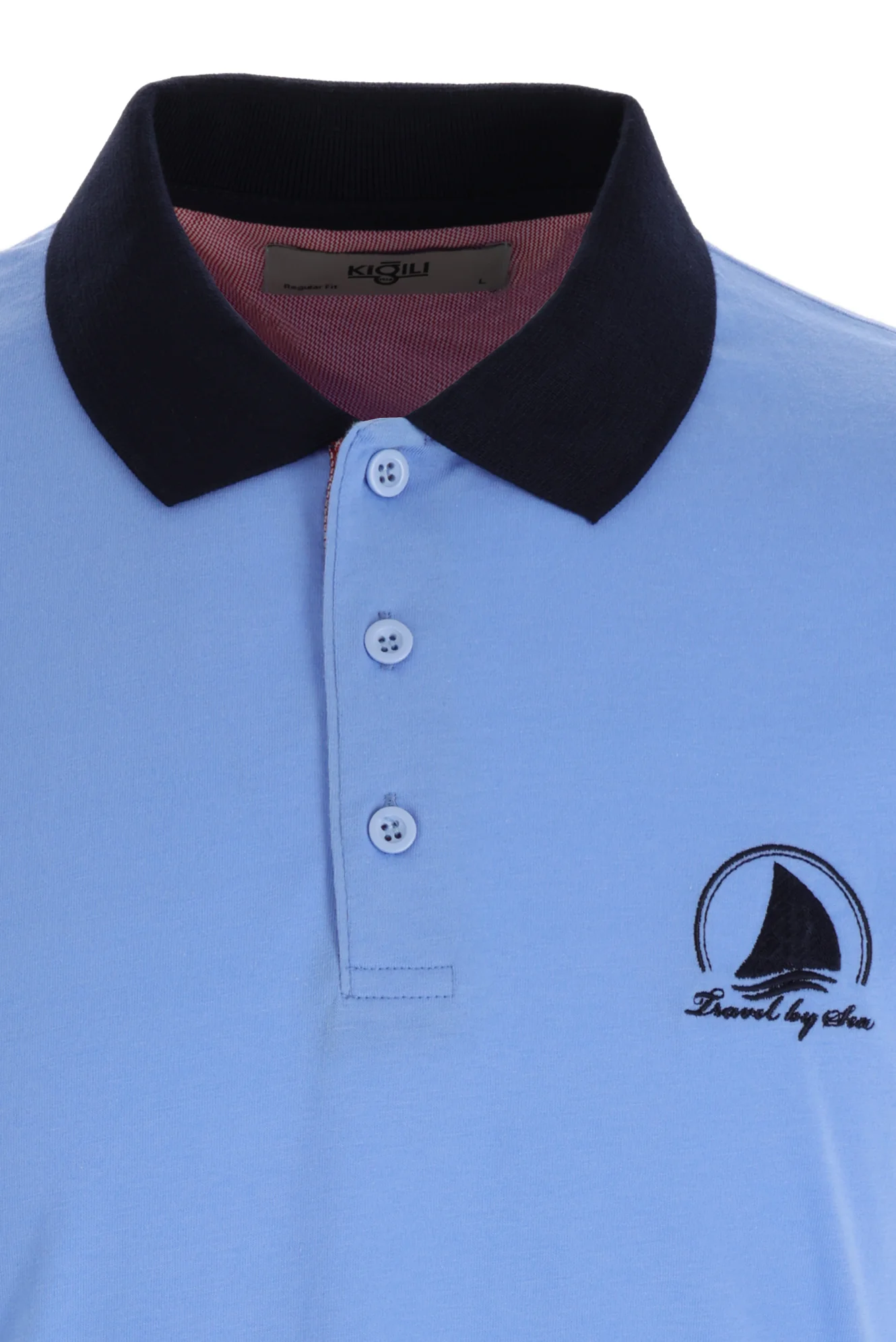 Mavi Polo Yaka Slim Fit Dar Kesim Desenli Tişört - Image 3
