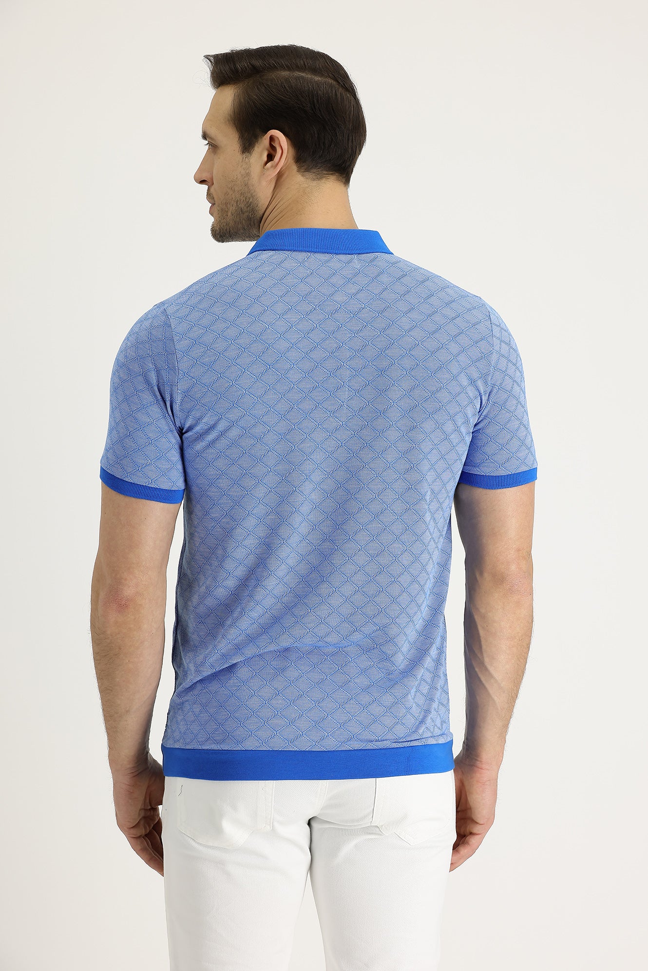 Mavi Polo Yaka Slim Fit Dar Kesim Desenli Tişört - Image 3