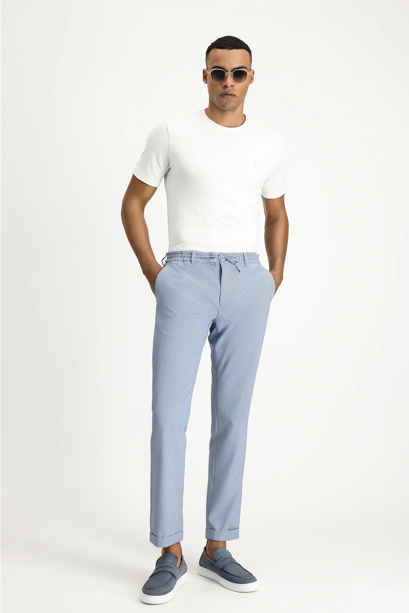 Mavi 6 Drop Regular Fit Standart Kesim Beli Lastikli İpli Desenli Gofre Likralı Klasik Kumaş Pantolon - Image 3