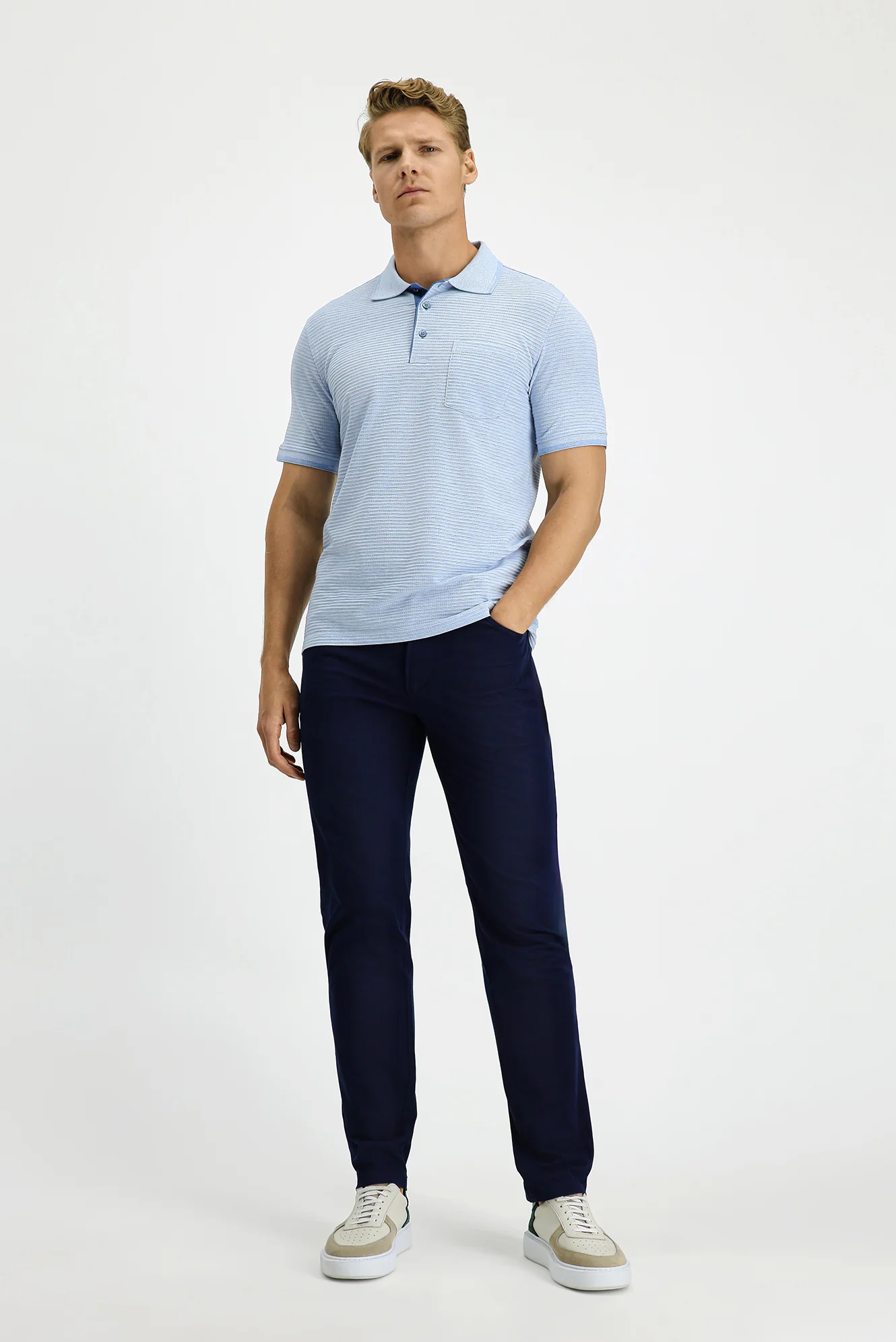 Mavi Regular Fit Desenli Likralı Cepli Polo Yaka Tişört - Image 2