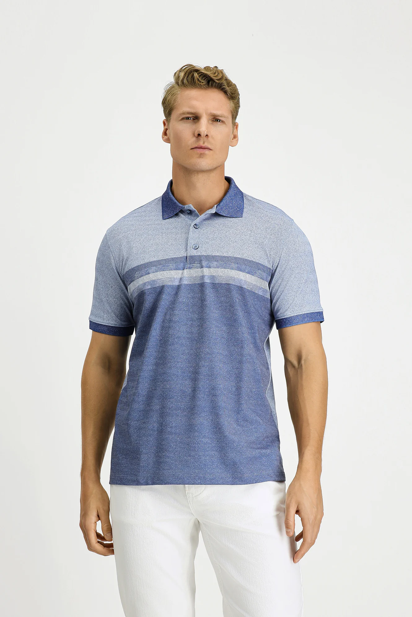 Mavi Regular Fit Desenli Likralı Polo Yaka Tişört