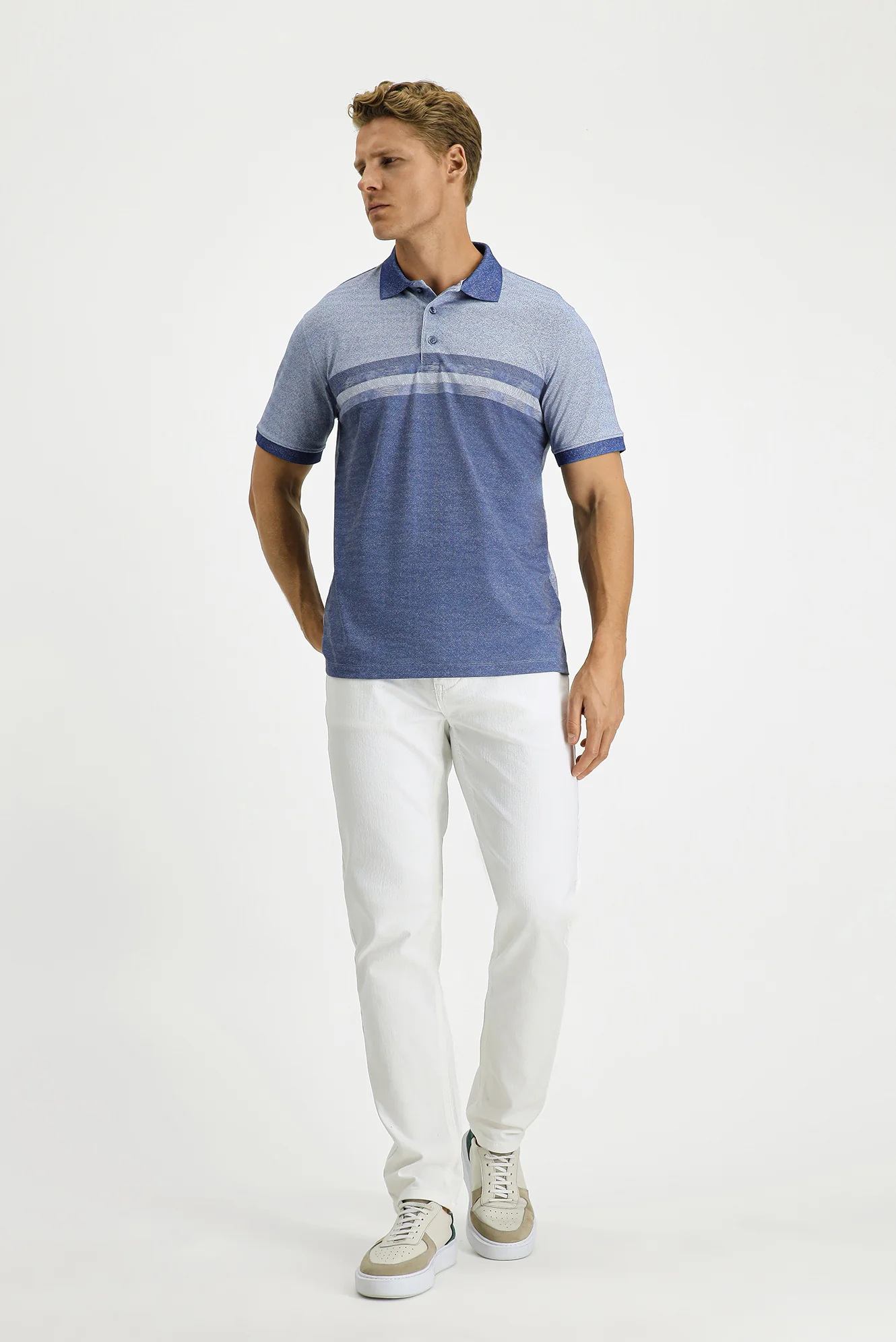 Mavi Regular Fit Desenli Likralı Polo Yaka Tişört - Image 2