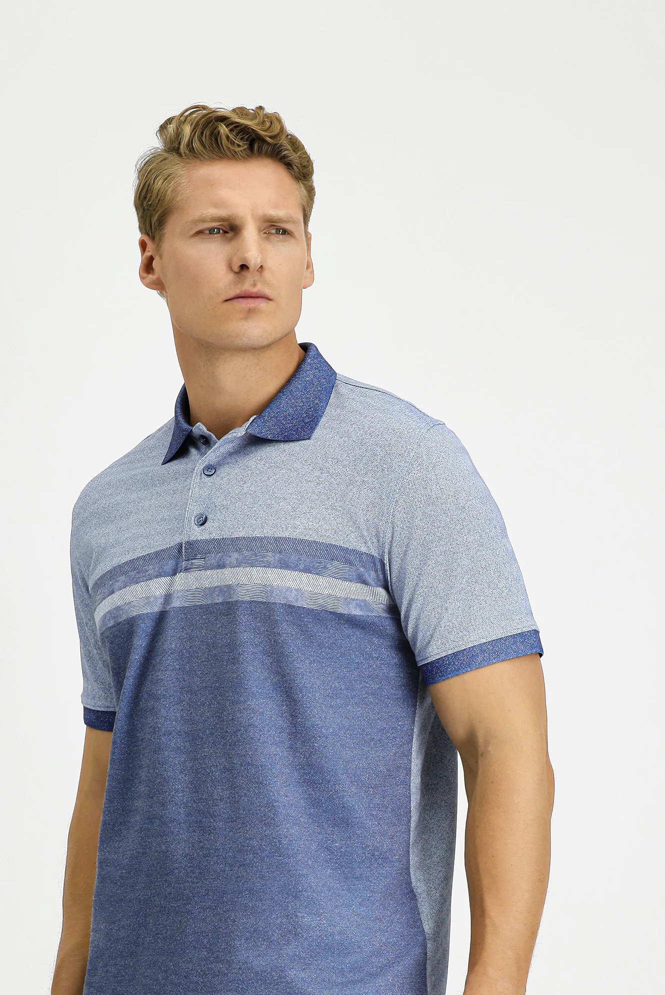 Mavi Regular Fit Desenli Likralı Polo Yaka Tişört - Image 3