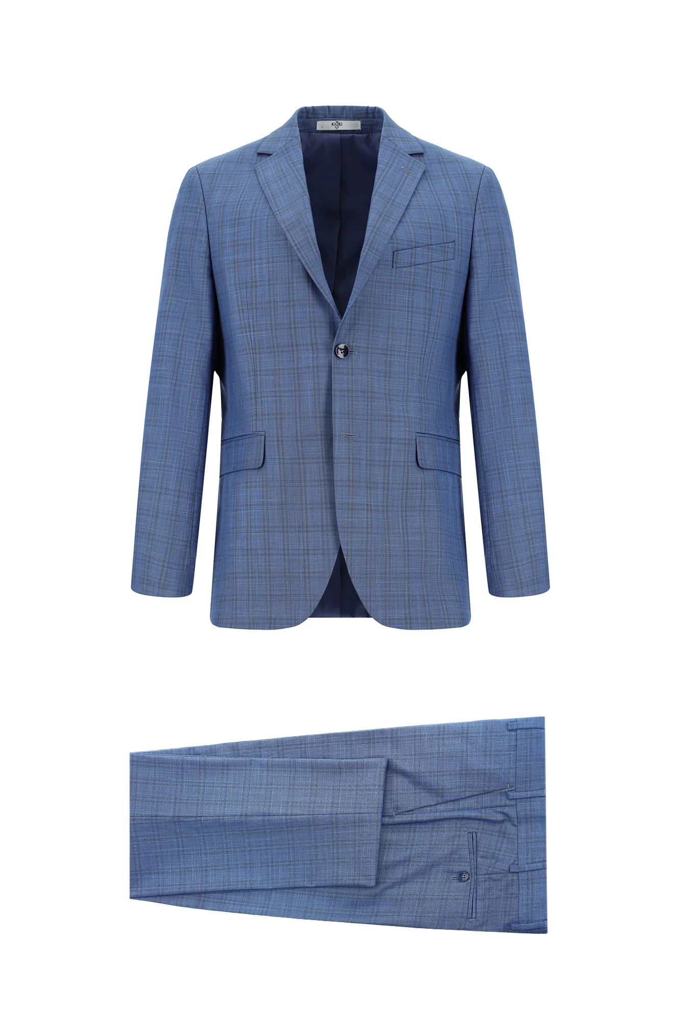 Mavi 6 Drop Regular Fit Standart Kesim Ekose Takım Elbise
