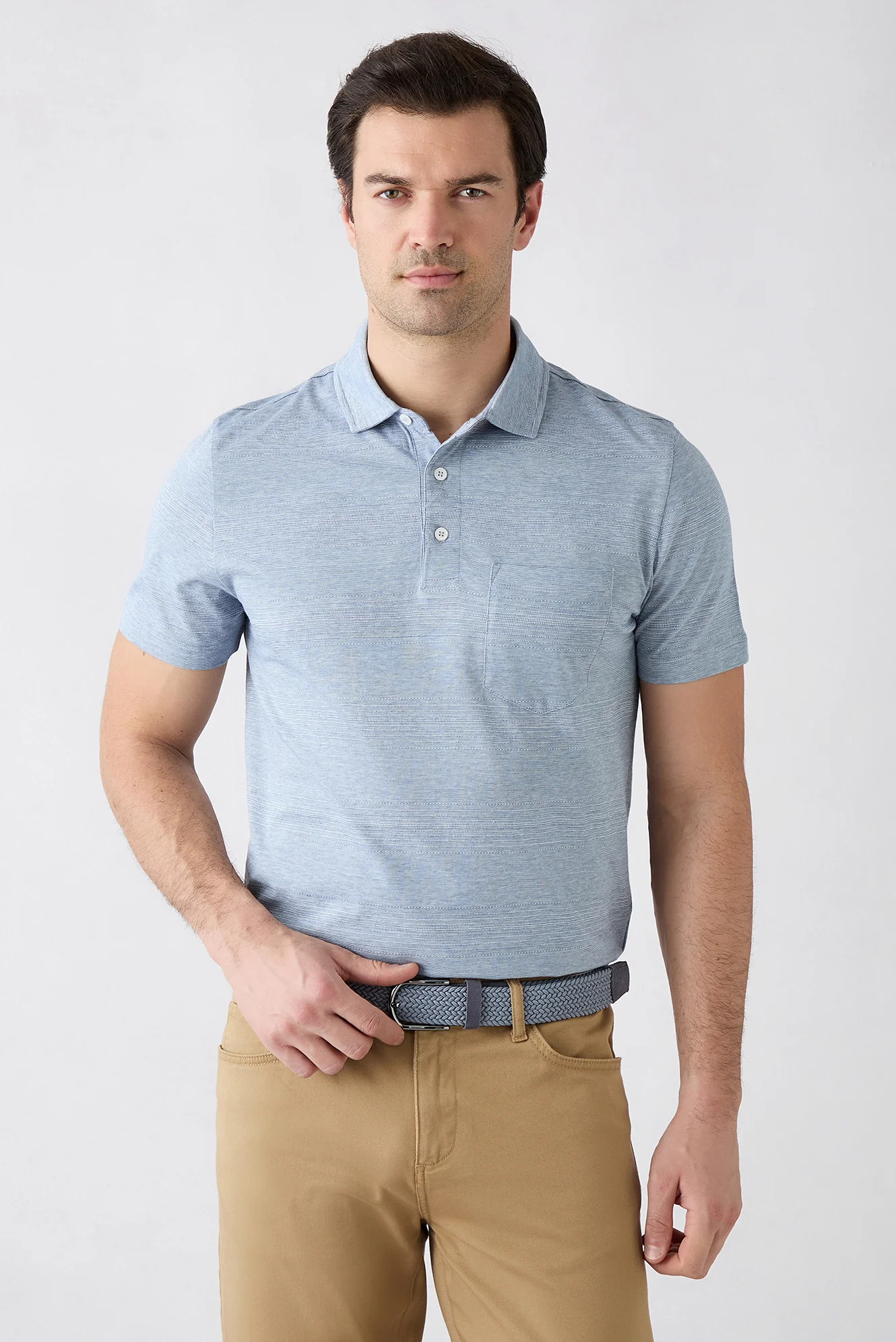 Mavi Regular Fit Düğmeli Polo Yaka Cepli Desenli %100 Pamuk Nefes Alabilen Merserize Tişört - Image 3