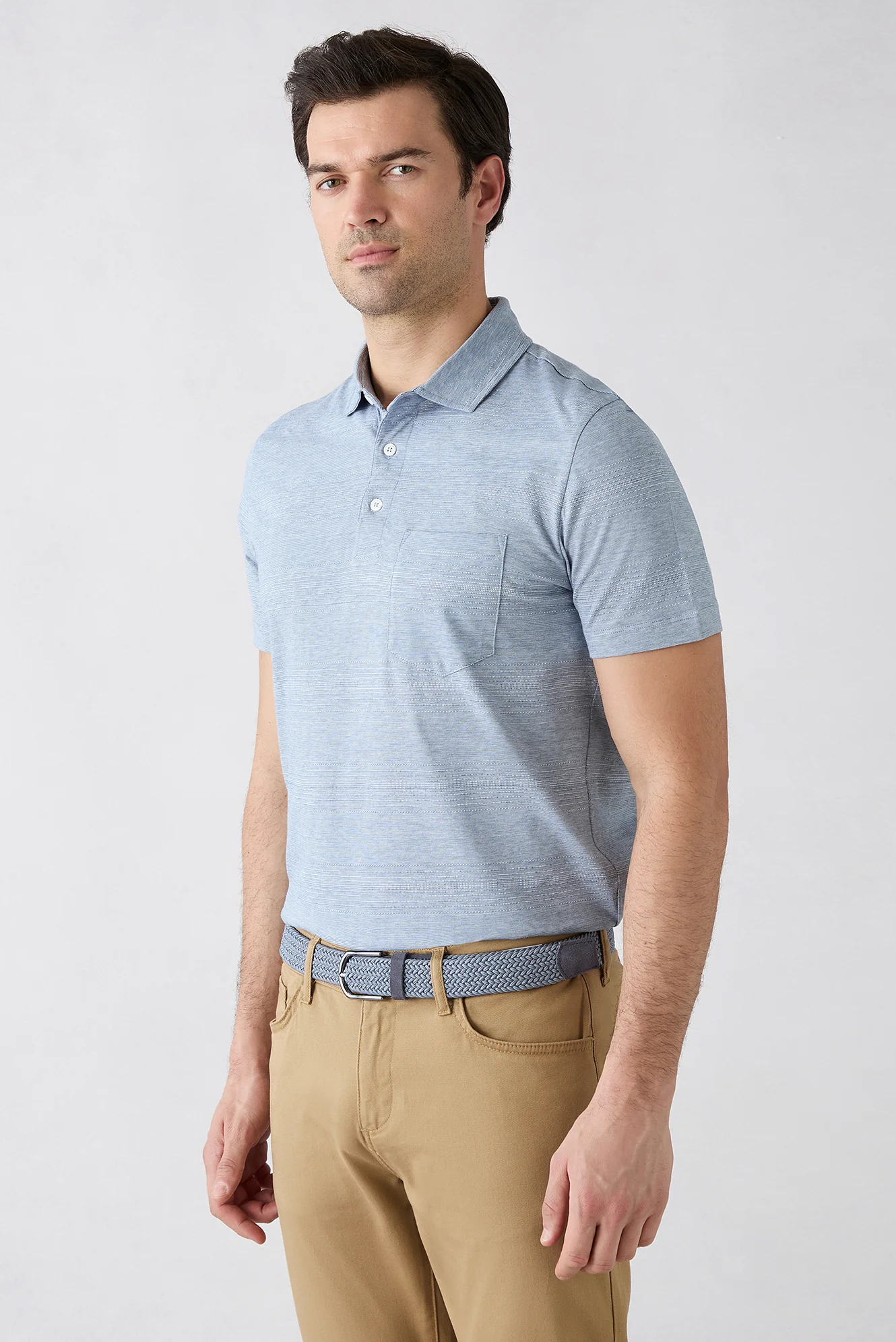 Mavi Regular Fit Düğmeli Polo Yaka Cepli Desenli %100 Pamuk Nefes Alabilen Merserize Tişört - Image 4