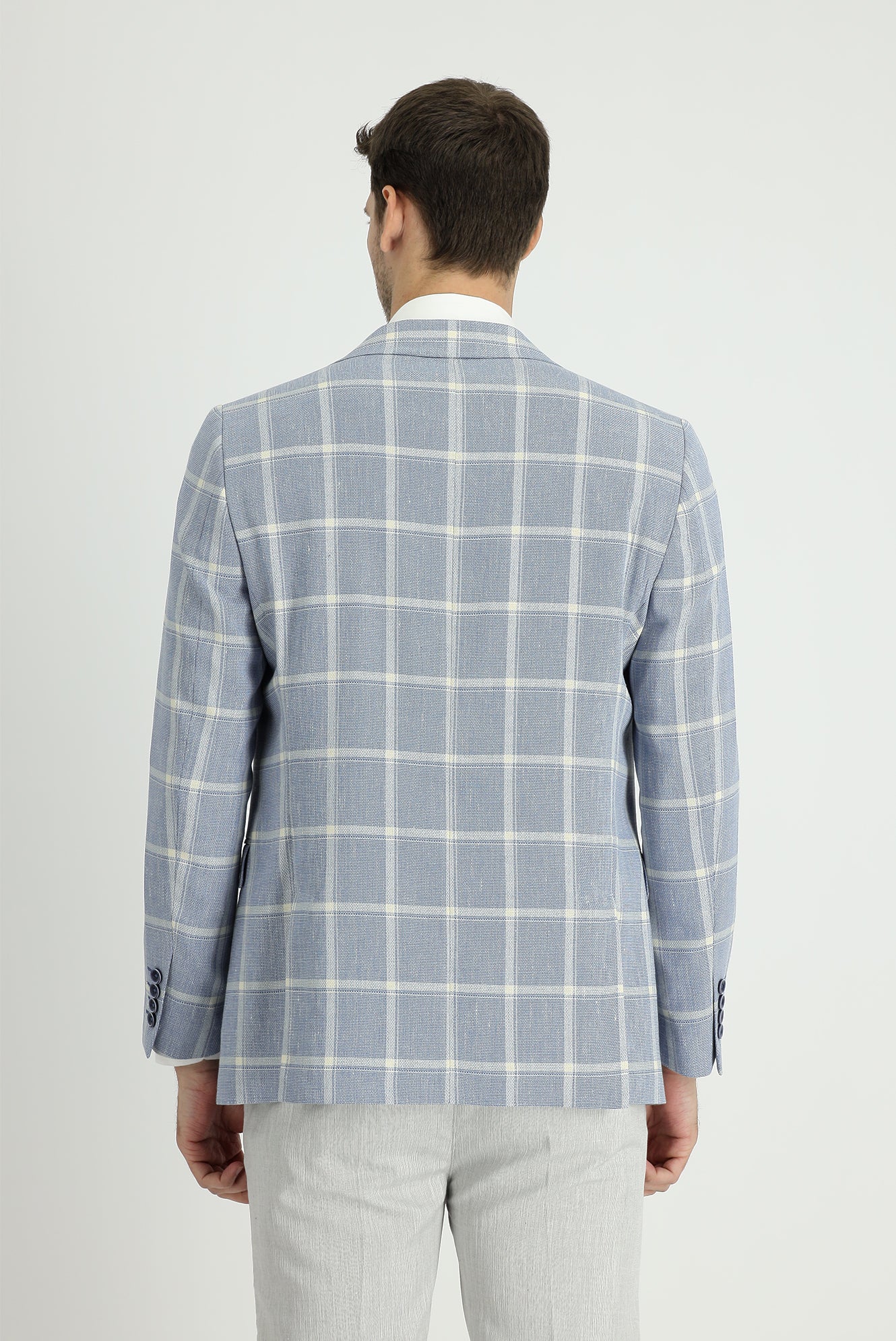 Mavi 4 Drop Relaxed Fit Rahat Kesim Ekose Keten Karışımlı Ceket - Image 3