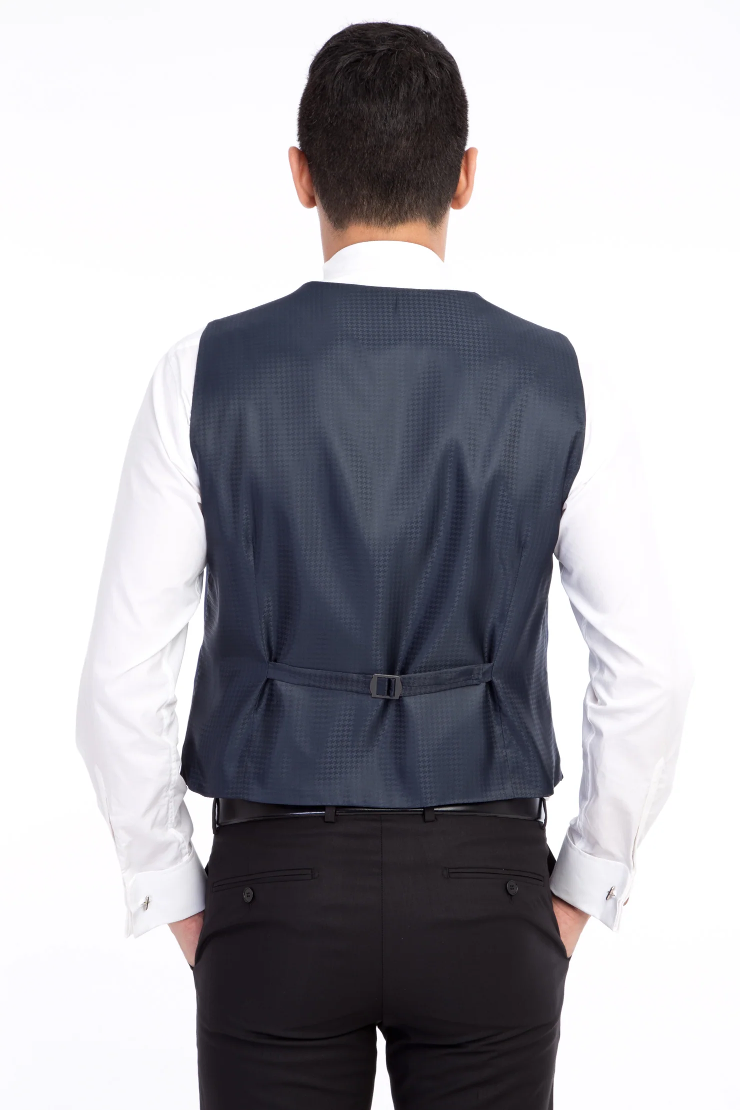 Mavi 7 Drop Slim Fit Dar Kesim Mono Yaka Desenli Yelekli Smokin & Damatlık - Image 5
