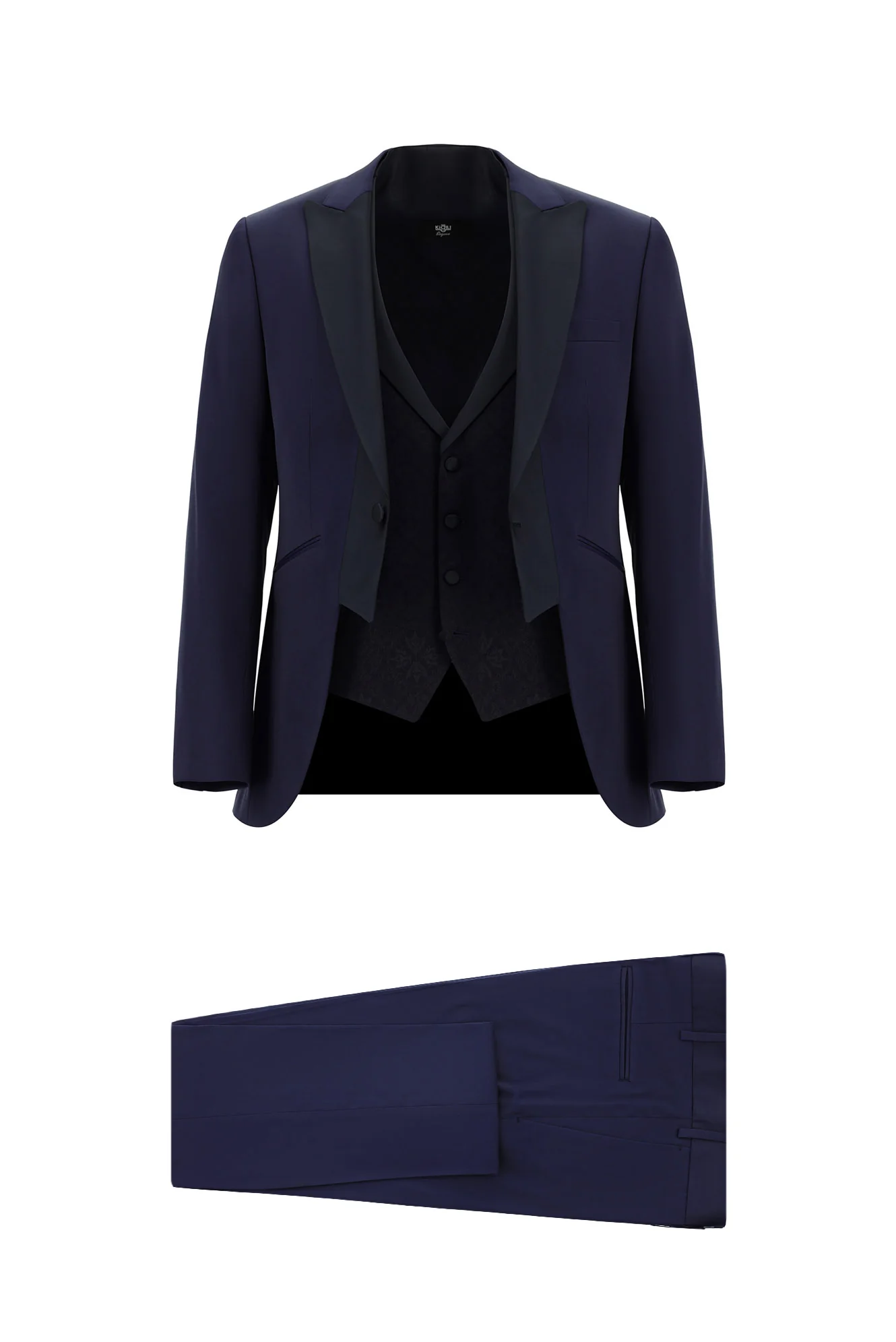Mavi 7 Drop Slim Fit Dar Kesim Mono Yaka Yelekli Smokin & Damatlık