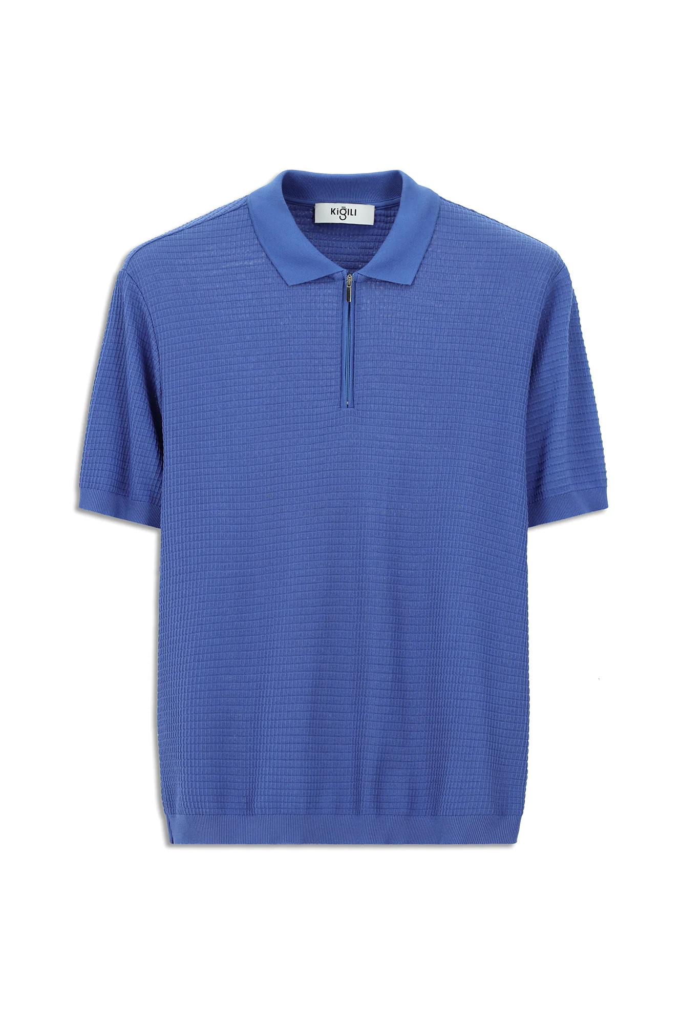 Mavi Slim Fit Dar Kesim Pamuk Desenli Fermuarlı Polo Yaka Tişört - Image 7