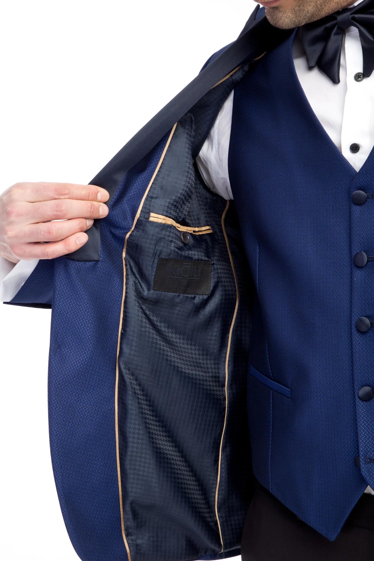 Mavi 7 Drop Slim Fit Dar Kesim Sivri Yaka Desenli Yelekli Smokin & Damatlık - Image 6