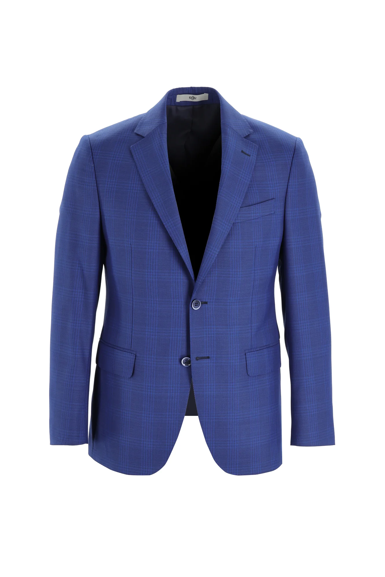 Mavi 7 Drop Slim Fit Dar Kesim Yünlü Ekose Takım Elbise - Image 2