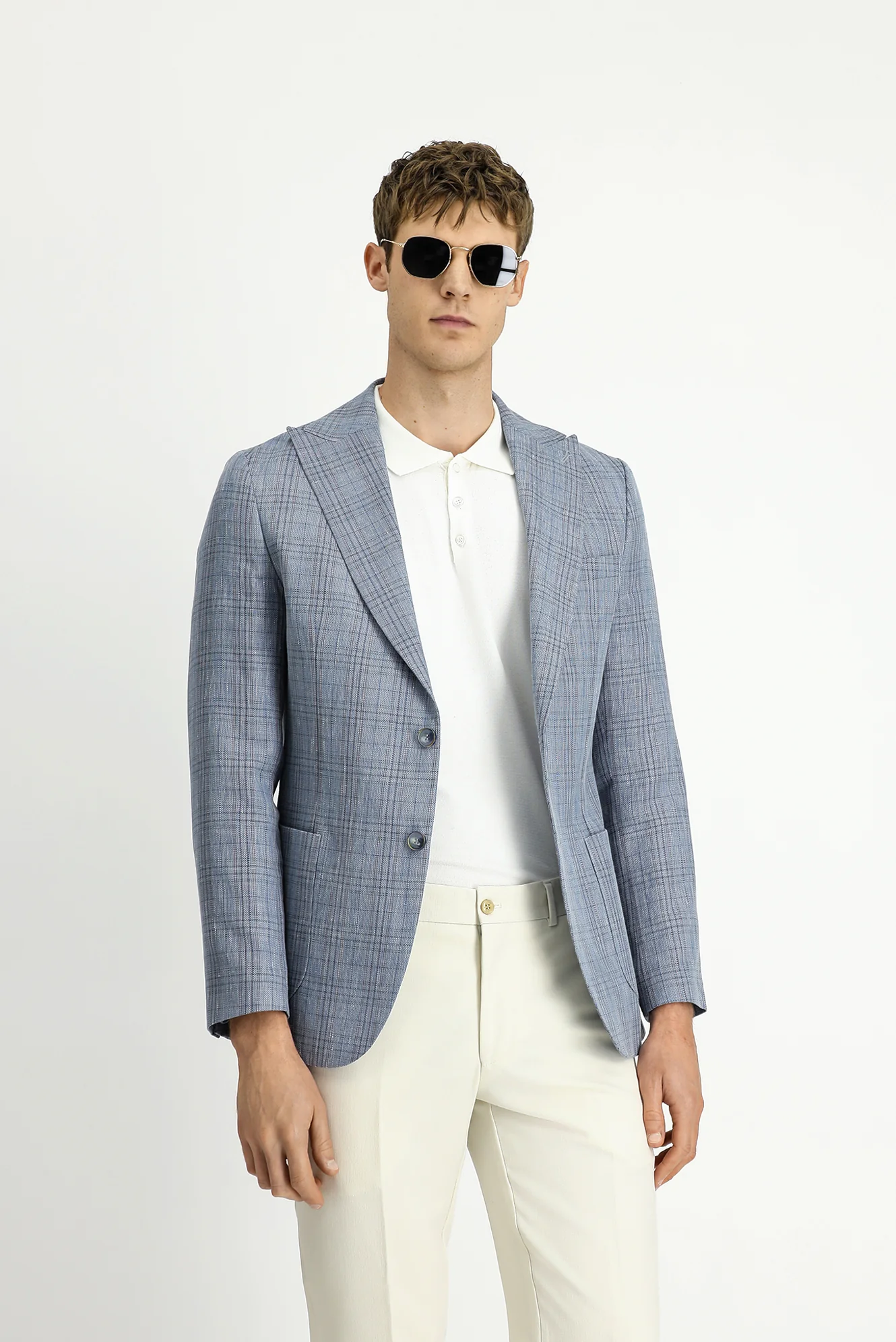Mavi 7 Drop Slim Fit Dar Kesim Yünlü Keten Karışımlı Ekose Spor Ceket