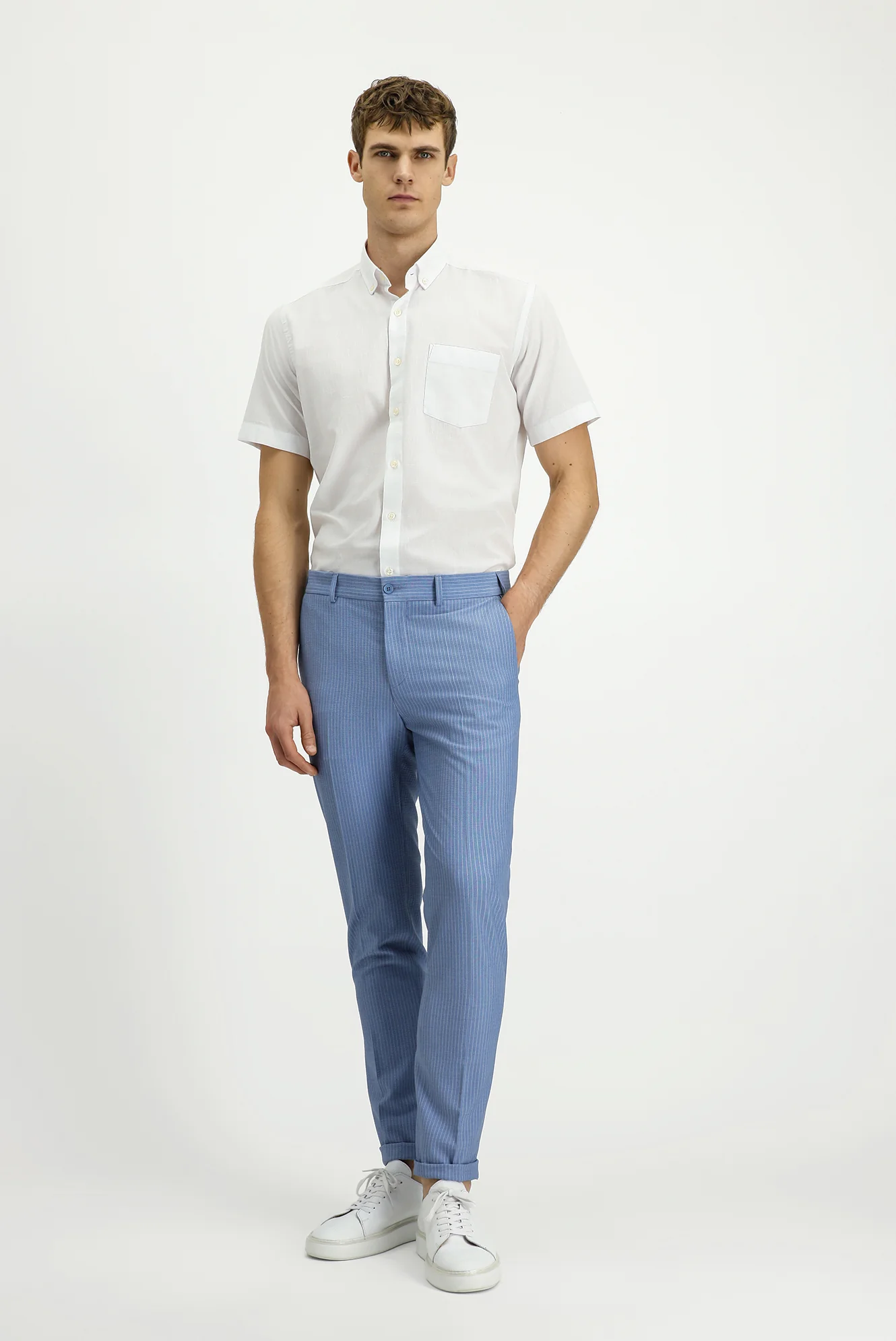 Mavi 7 Drop Super Slim Fit Eksra Dar Kesim Likralı Çizgili Klasik Kumaş Pantolon - Image 2