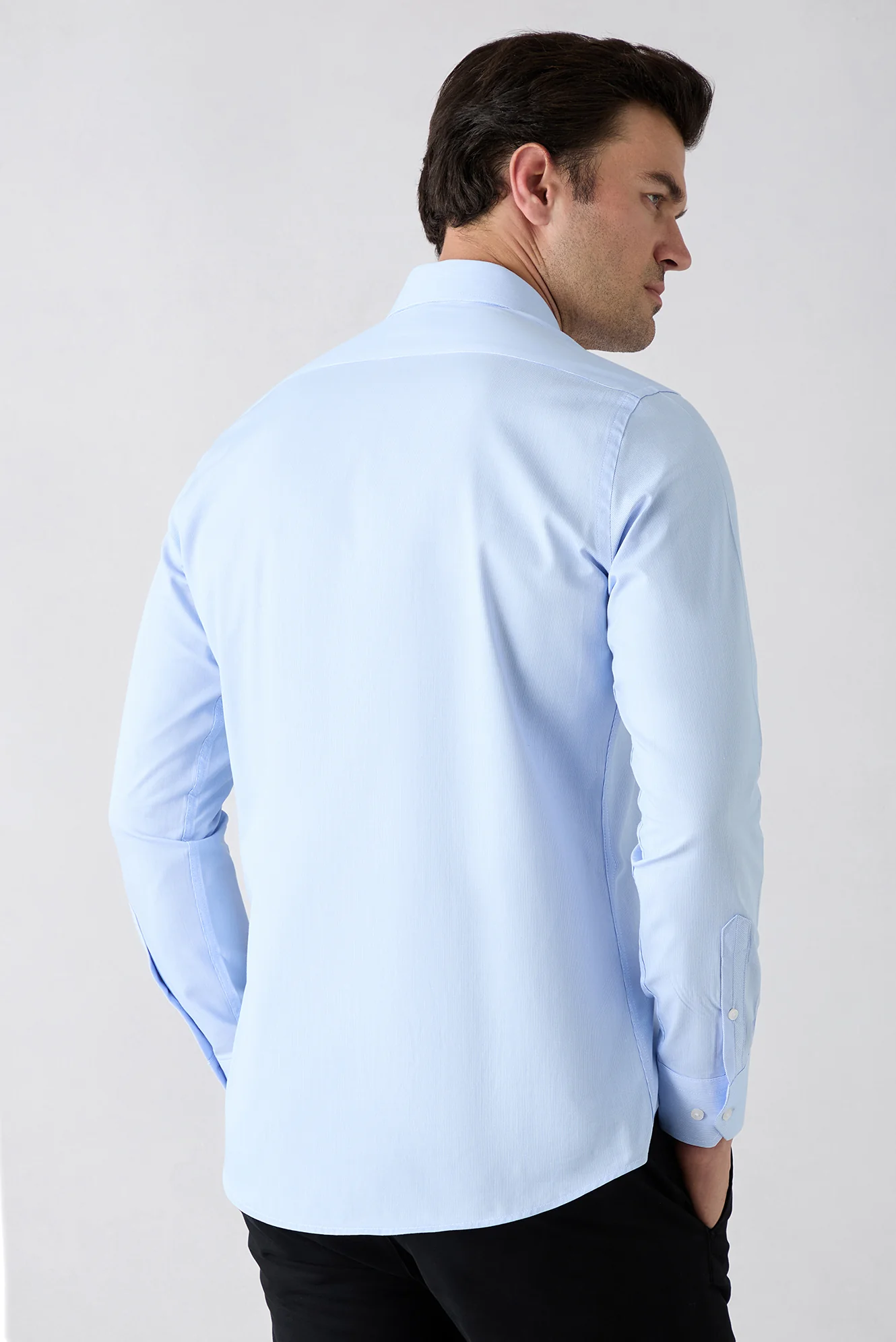 Mavi Uzun Kol Klasik İtalyan Yaka Çizgili Slim Fit Dar Kesim Nefes Alabilen Pamuk Gömlek - Image 6