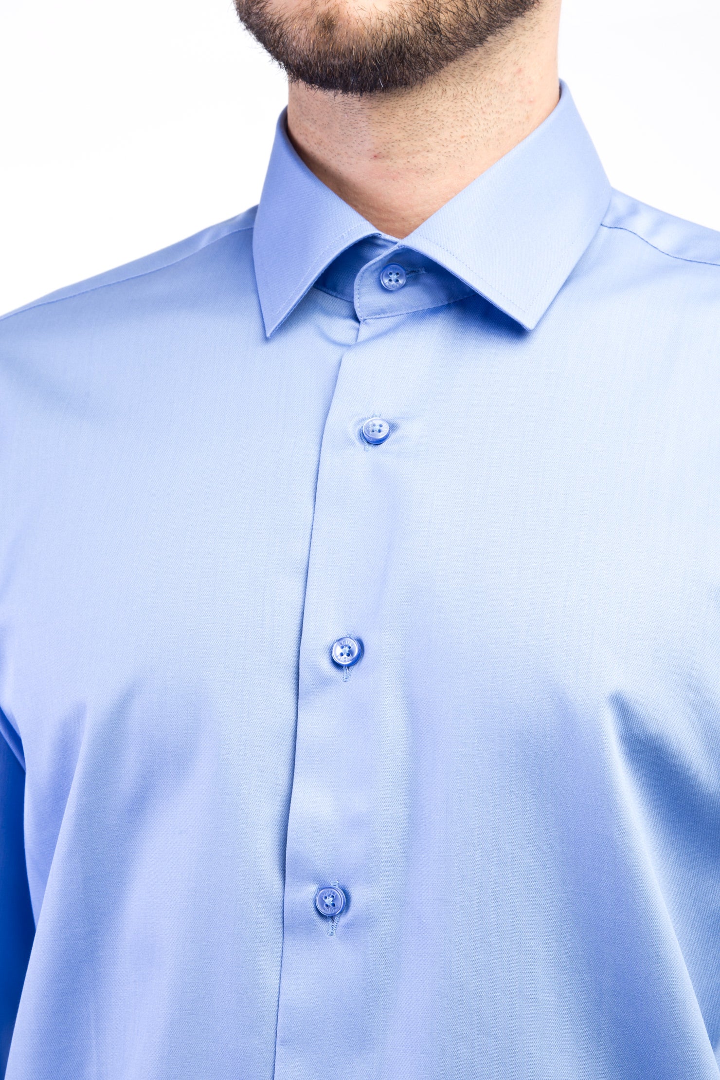 Mavi Uzun Kol Slim Fit Dar Kesim Non Iron Saten Gömlek - Image 2