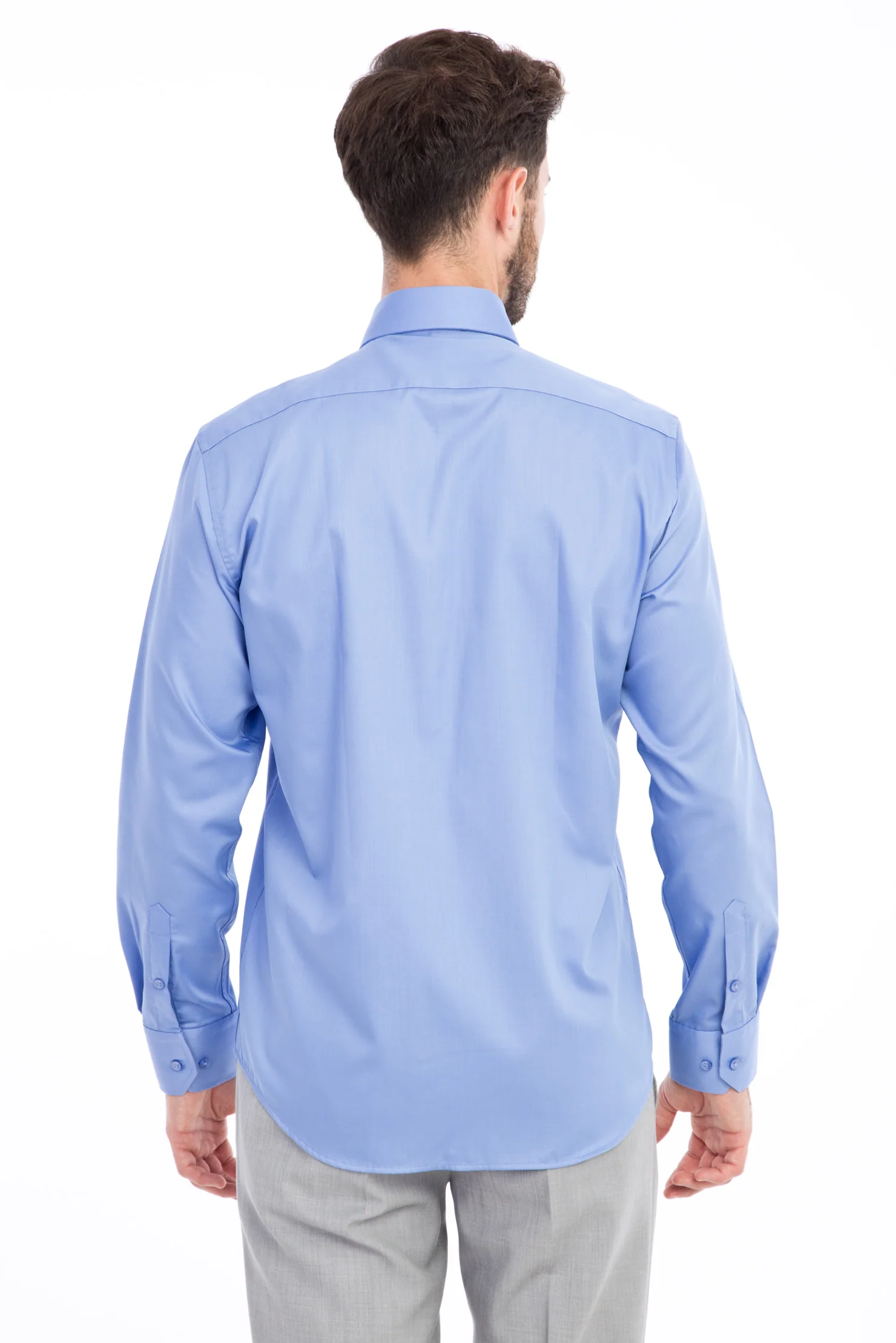 Mavi Uzun Kol Slim Fit Dar Kesim Non Iron Saten Gömlek - Image 3