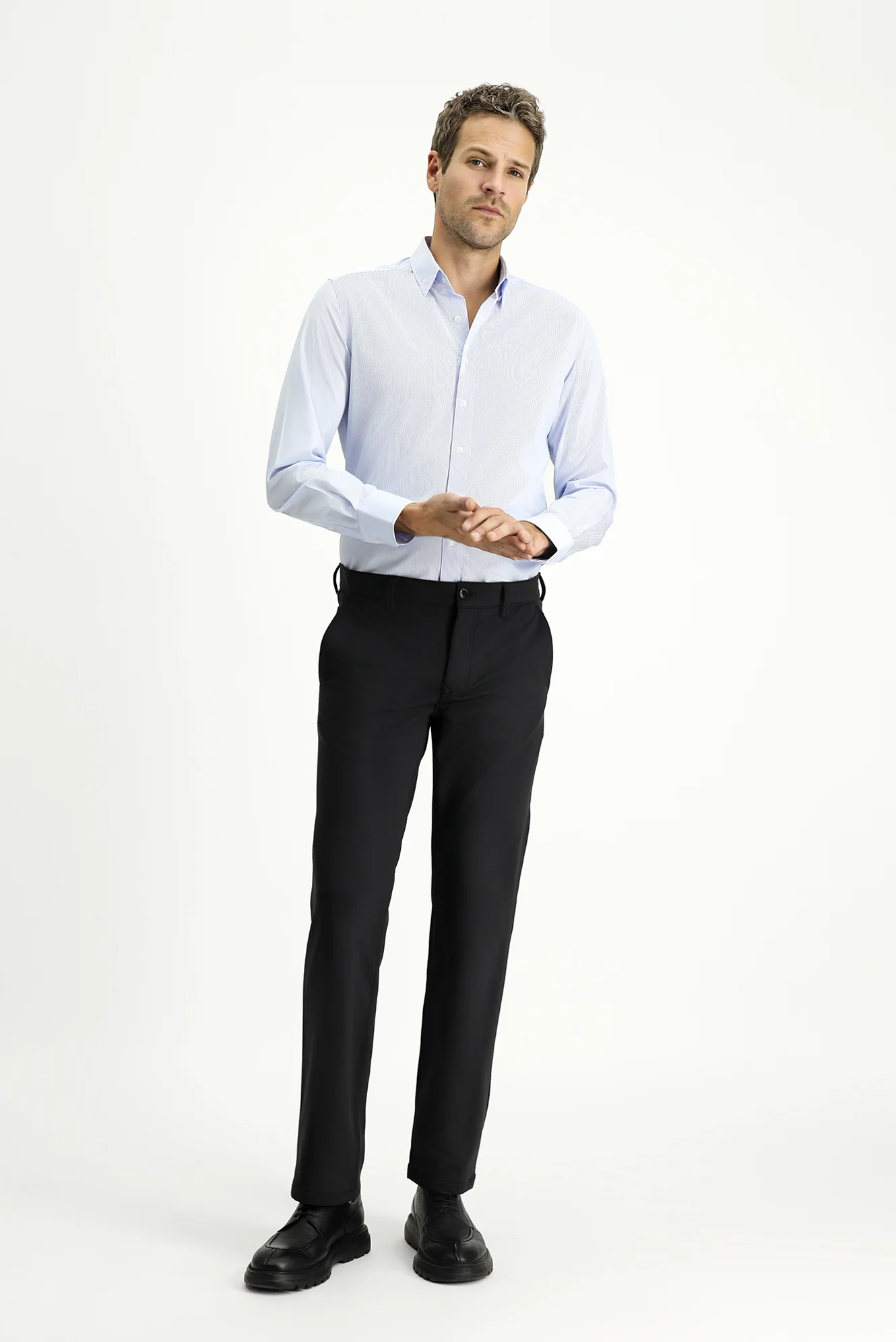 Mavi Uzun Kol Slim Fit Dar Kesim Klasik Çizgili Pamuk Gömlek