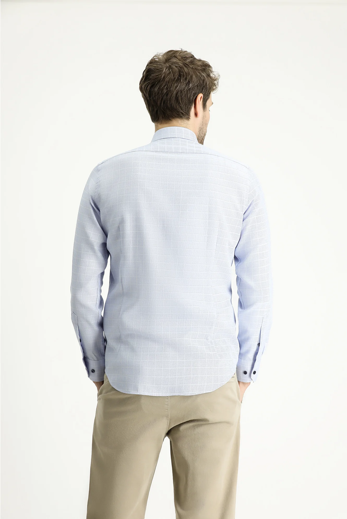 Mavi Uzun Kol Slim Fit Dar Kesim Non Iron Ekose Pamuklu Gömlek - Image 4