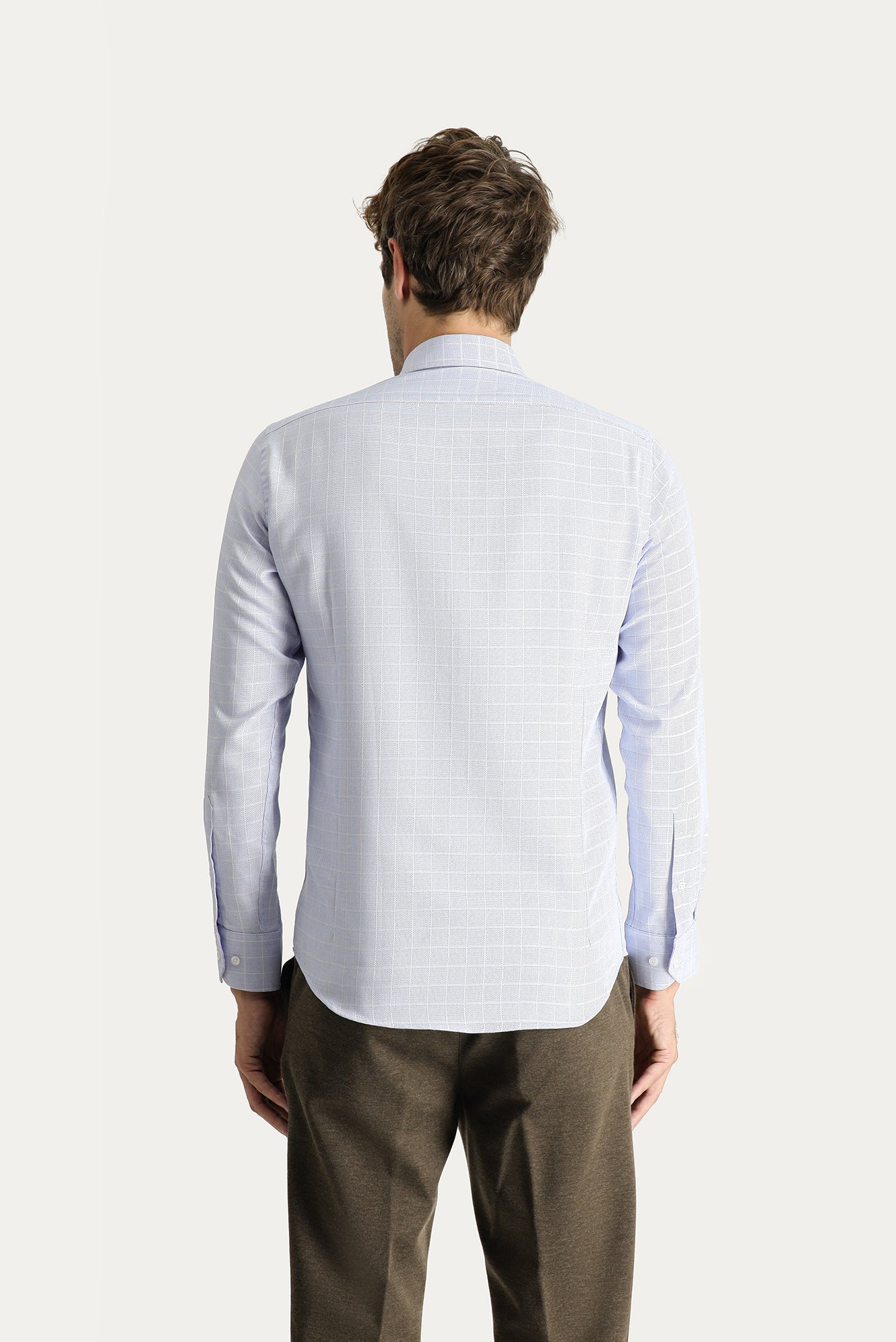 Mavi Uzun Kol Slim Fit Dar Kesim Non Iron Kareli Pamuklu Gömlek - Image 4