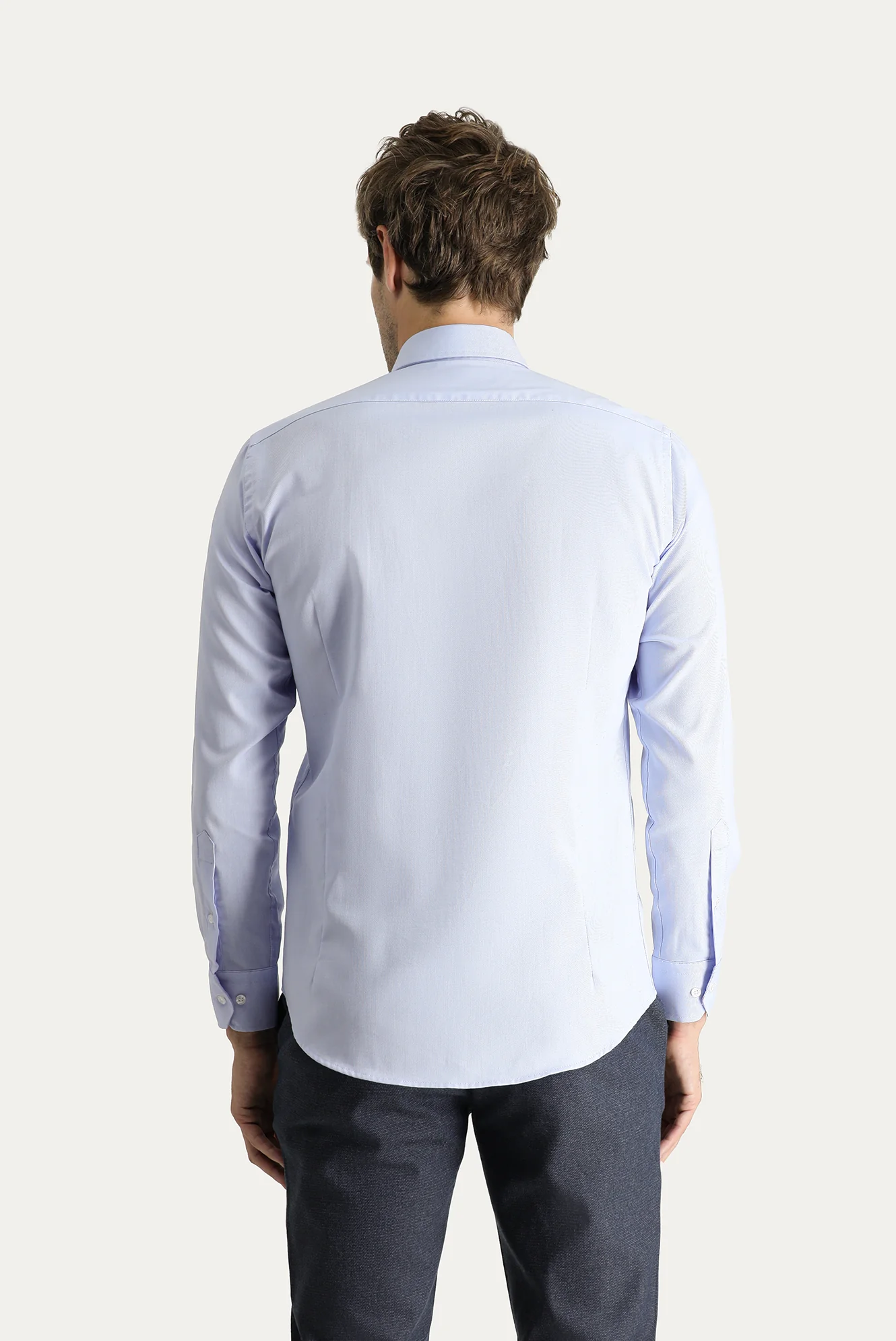 Mavi Uzun Kol Slim Fit Dar Kesim Non Iron Oxford Pamuklu Gömlek - Image 4