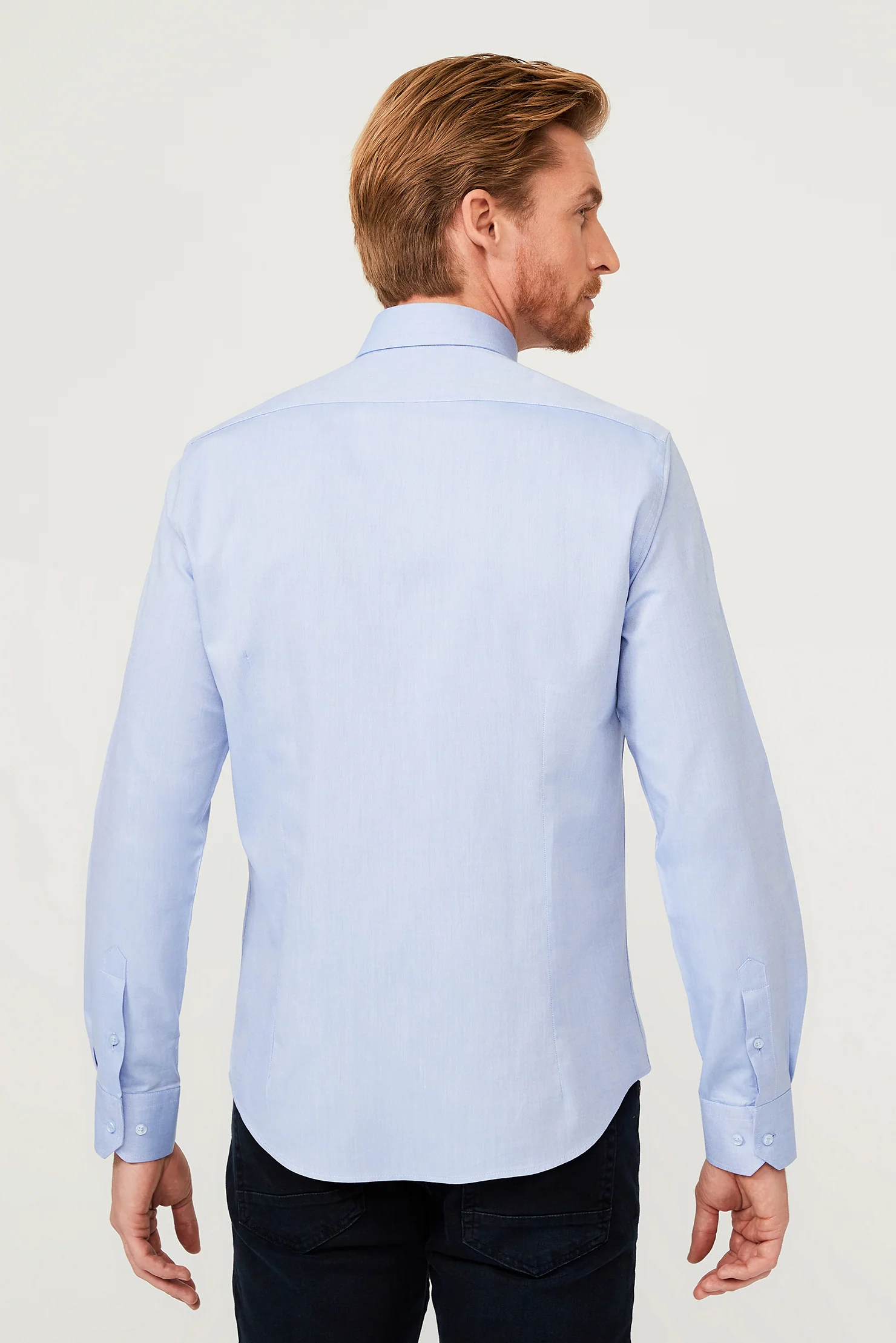 Mavi Uzun Kol Slim Fit Dar Kesim Pamuk Gömlek - Image 5