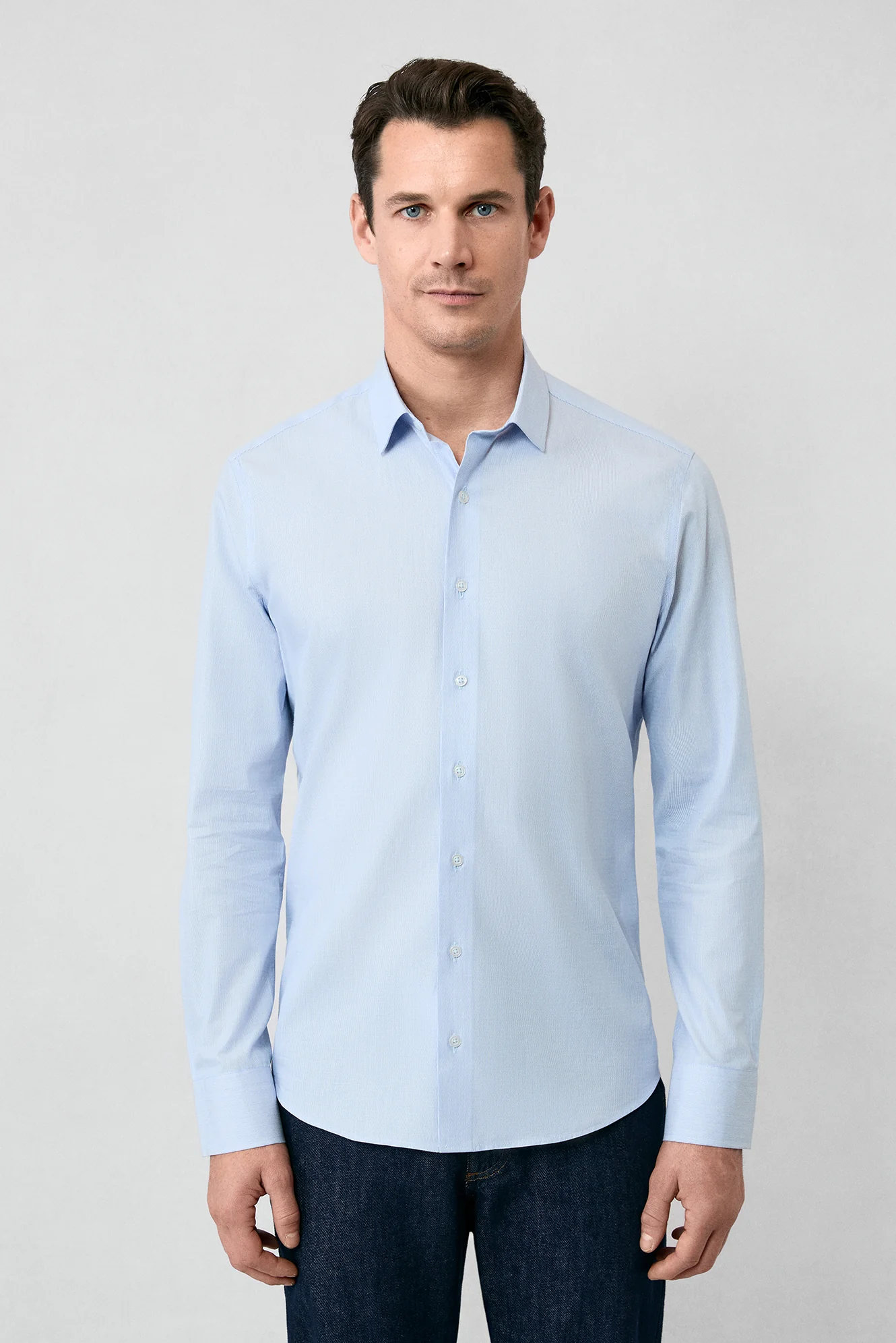 Mavi Uzun Kol Slim Fit Dar Kesim Pamuk Klasik Çizgili Gömlek - Image 6