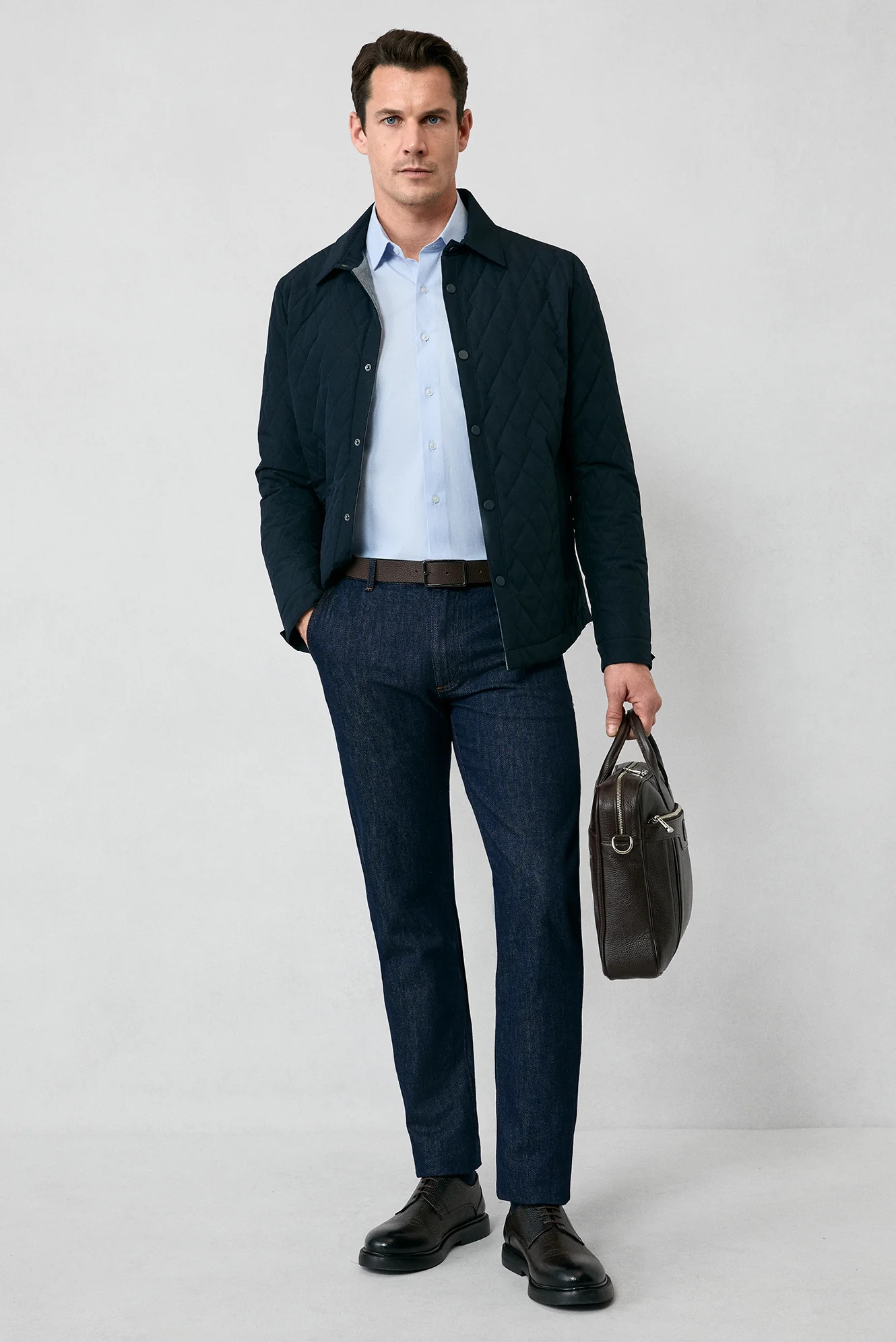 Mavi Uzun Kol Slim Fit Dar Kesim Pamuk Klasik Çizgili Gömlek - Image 7