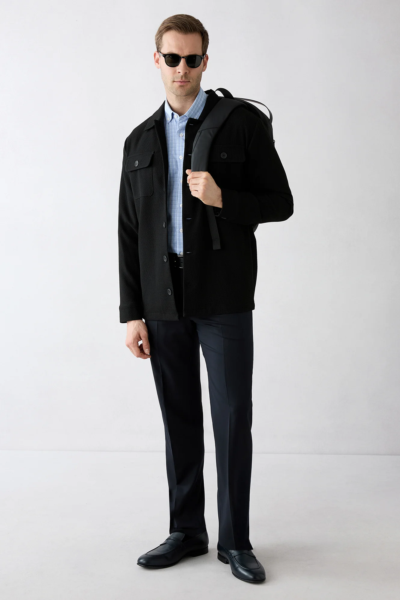 Mavi Uzun Kol Slim Fit Cepli Ekose Pamuklu Kolay Ütülenebilir Gömlek - Image 7