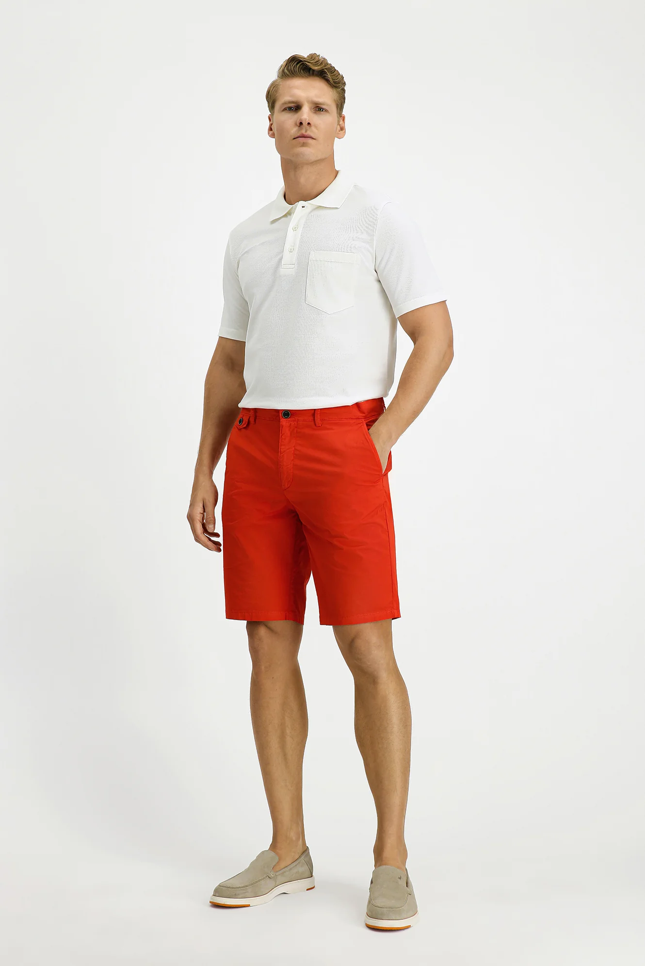 Mercan Kırmızı Regular Fit Standart Kesim Pamuklu Bermuda Şort