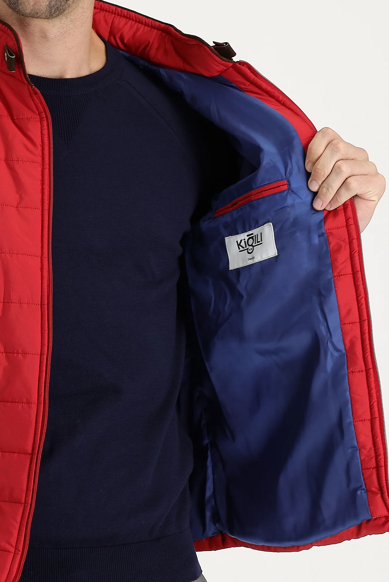 Mercan Kırmızı Super Slim Fit Ekstra Dar Kesim Kapitone Spor Mont - Image 5