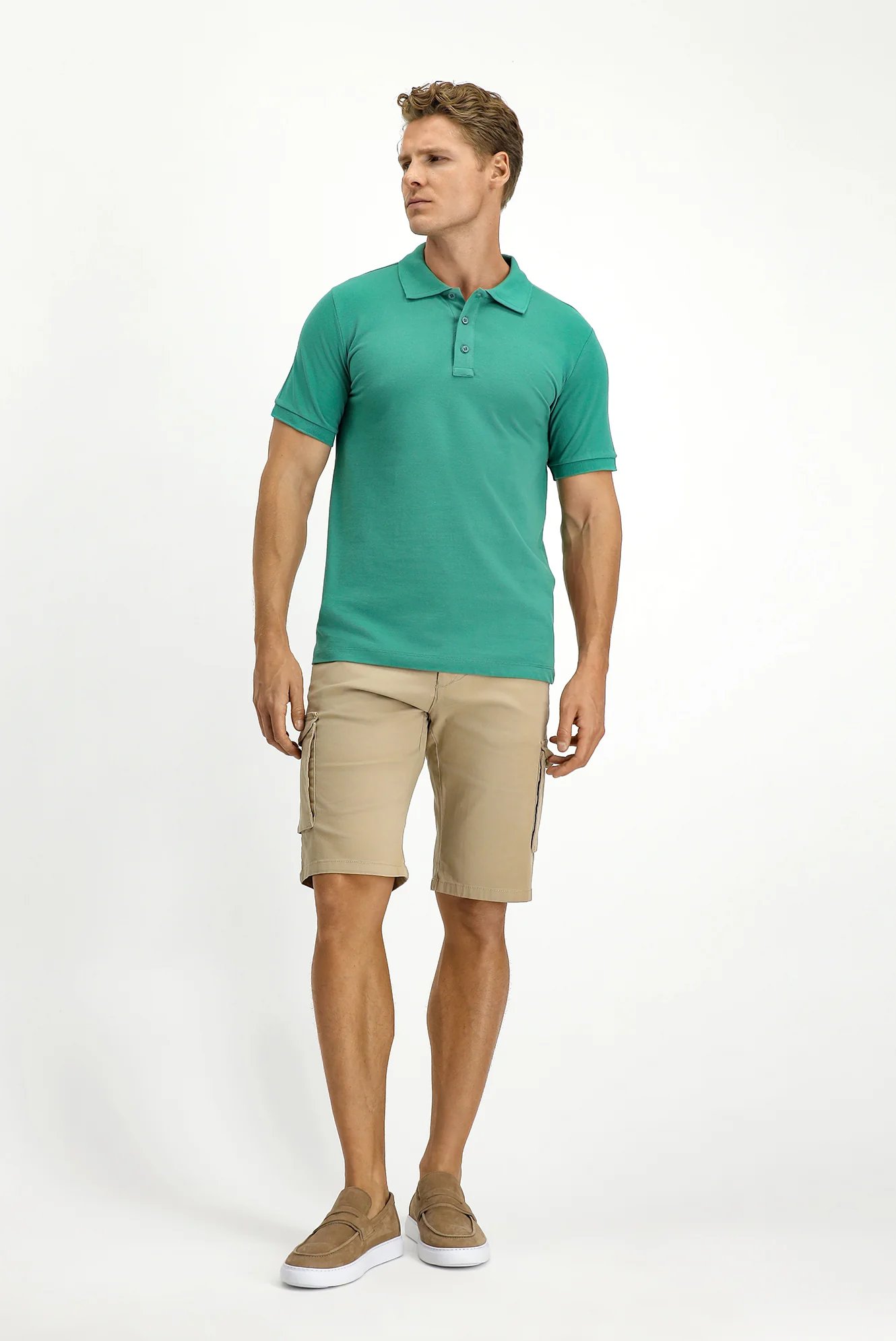 Mercan Yeşili Slim Fit Dar Kesim Pamuk Kıvrılmaz Polo Yaka Tişört - Image 2