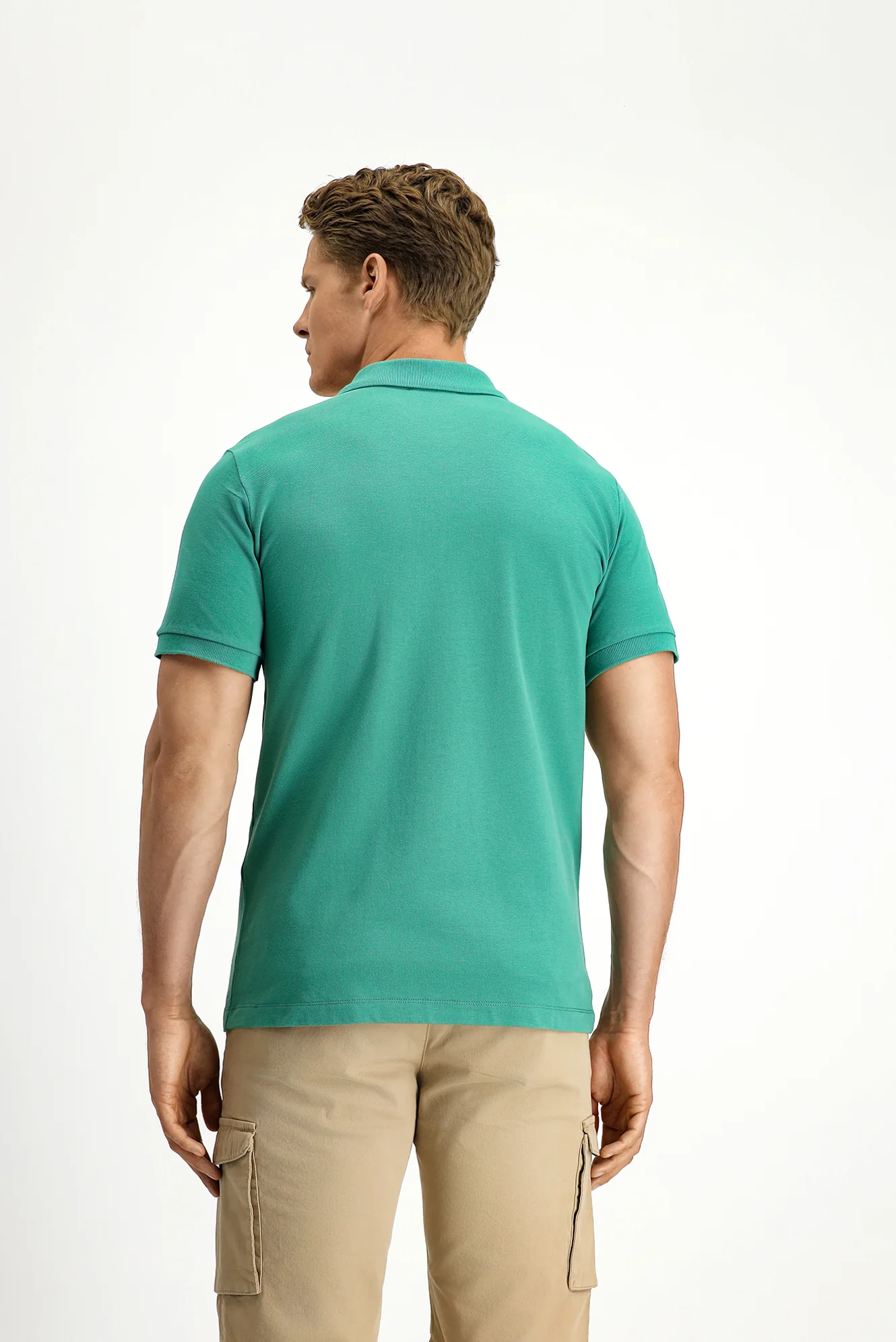 Mercan Yeşili Slim Fit Dar Kesim Pamuk Kıvrılmaz Polo Yaka Tişört - Image 4