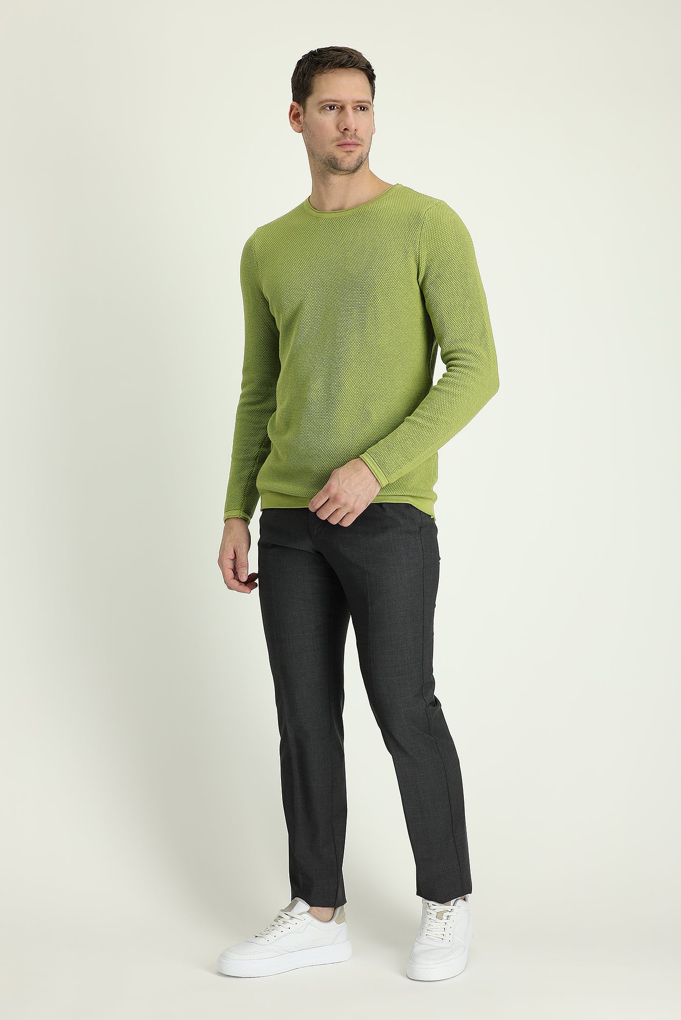 Metalik Gri 7 Drop Slim Fit Dar Kesim Yünlü Klasik Kumaş Pantolon