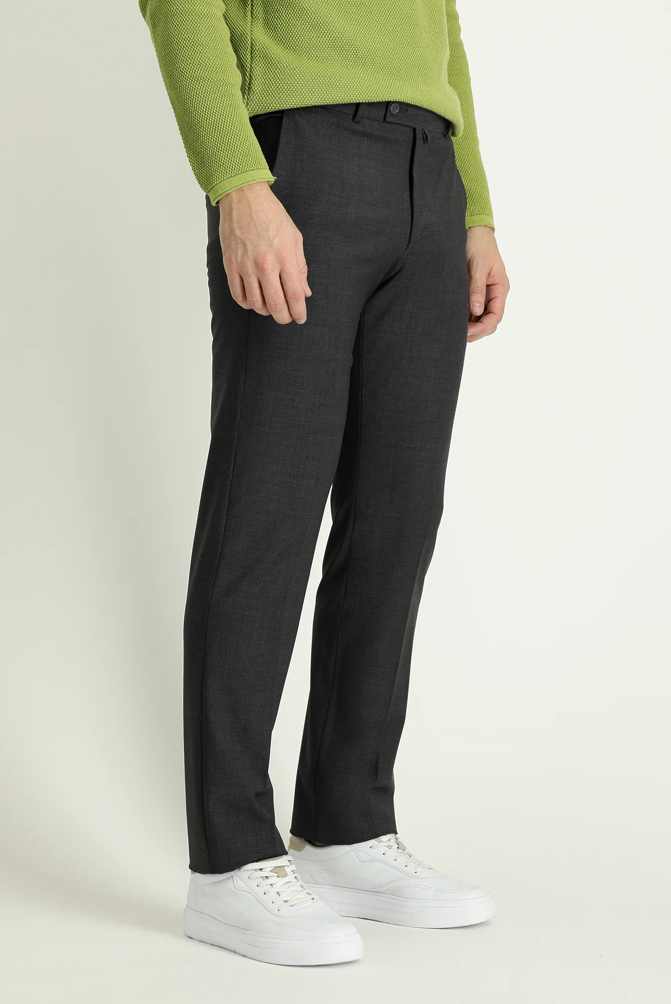 Metalik Gri 7 Drop Slim Fit Dar Kesim Yünlü Klasik Kumaş Pantolon - Image 2