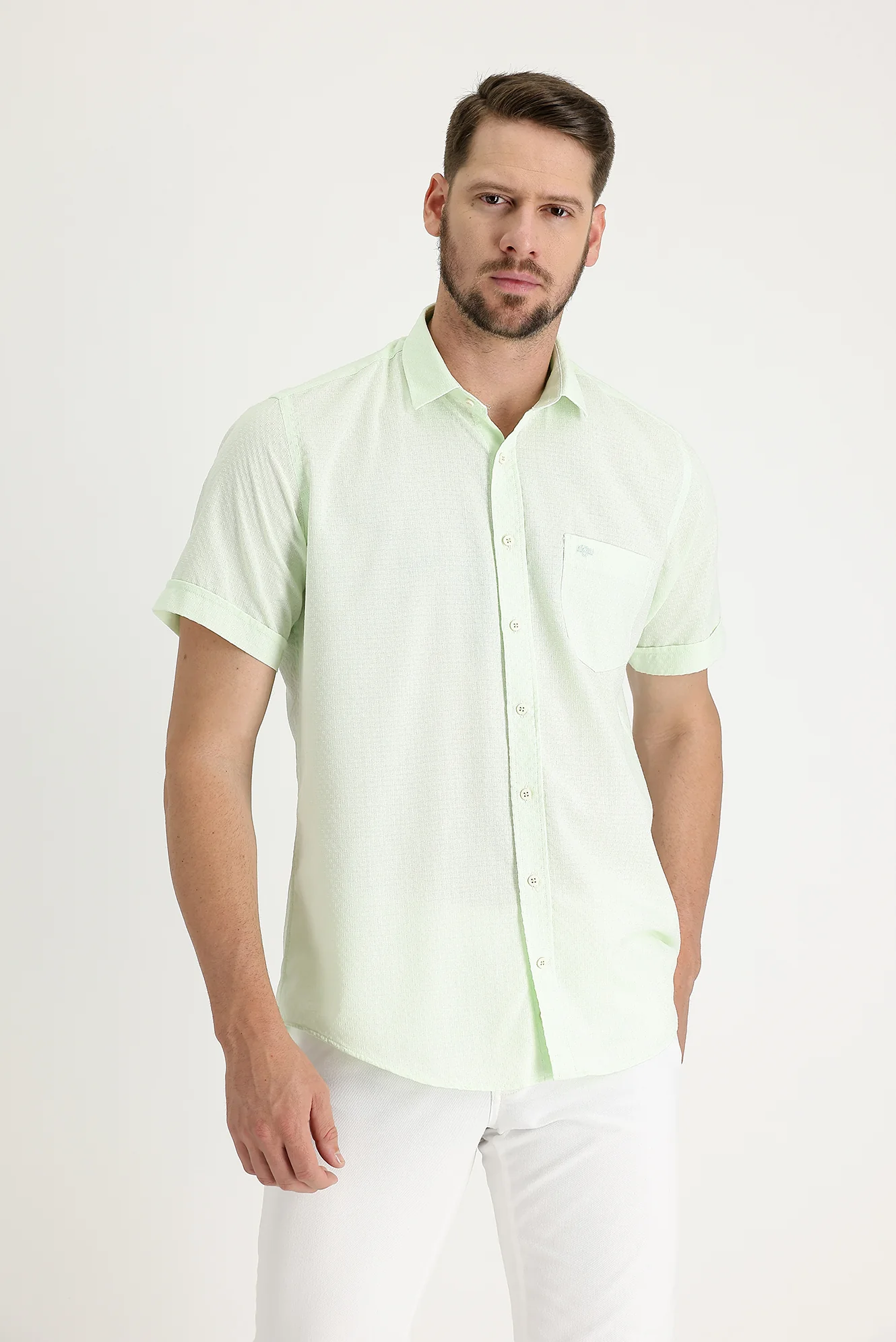 Mint Yeşili Kısa Kol Regular Fit Desenli Gömlek - Image 2