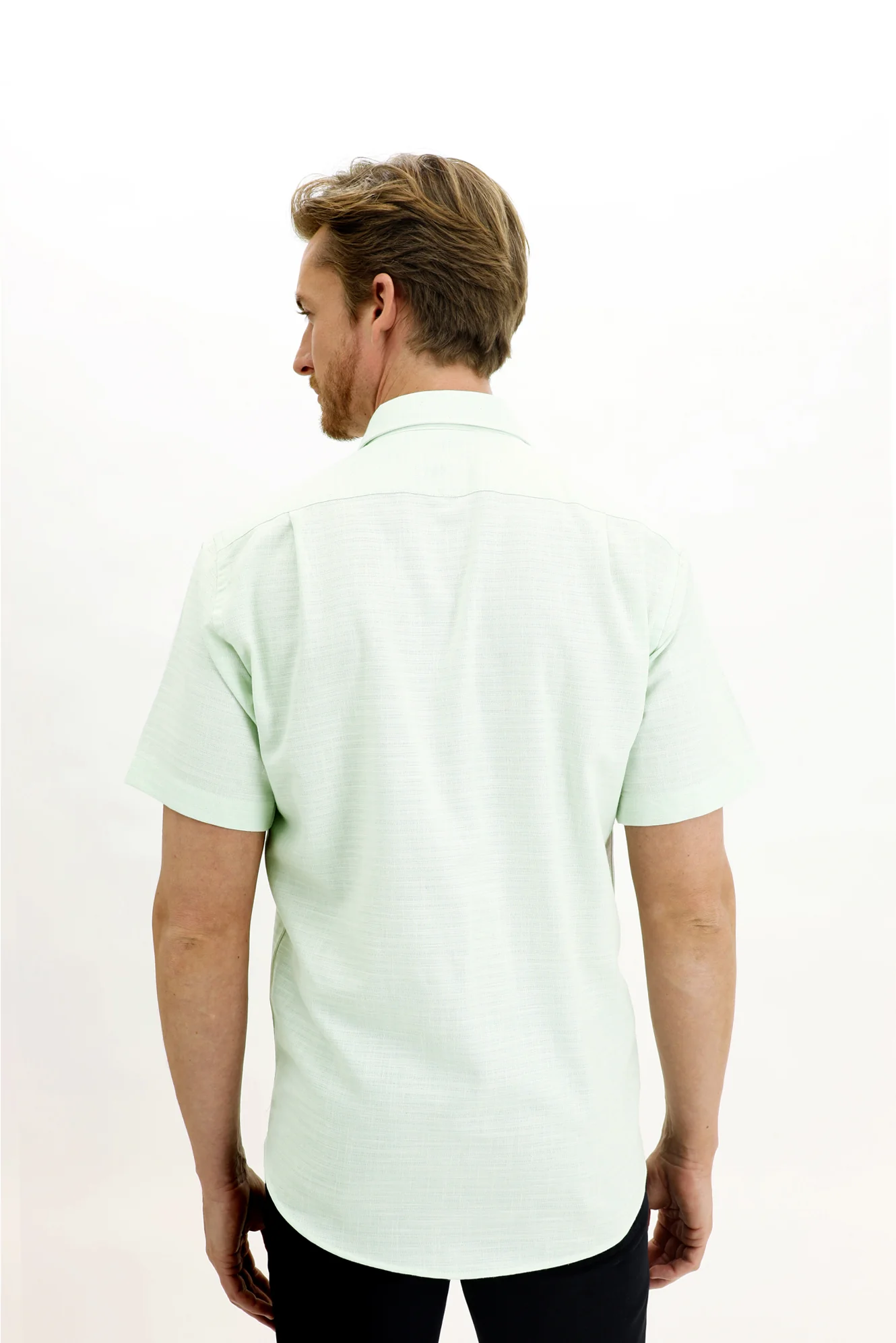 Mint Yeşili Kısa Kol Regular Fit Desenli Spor Gömlek - Image 5
