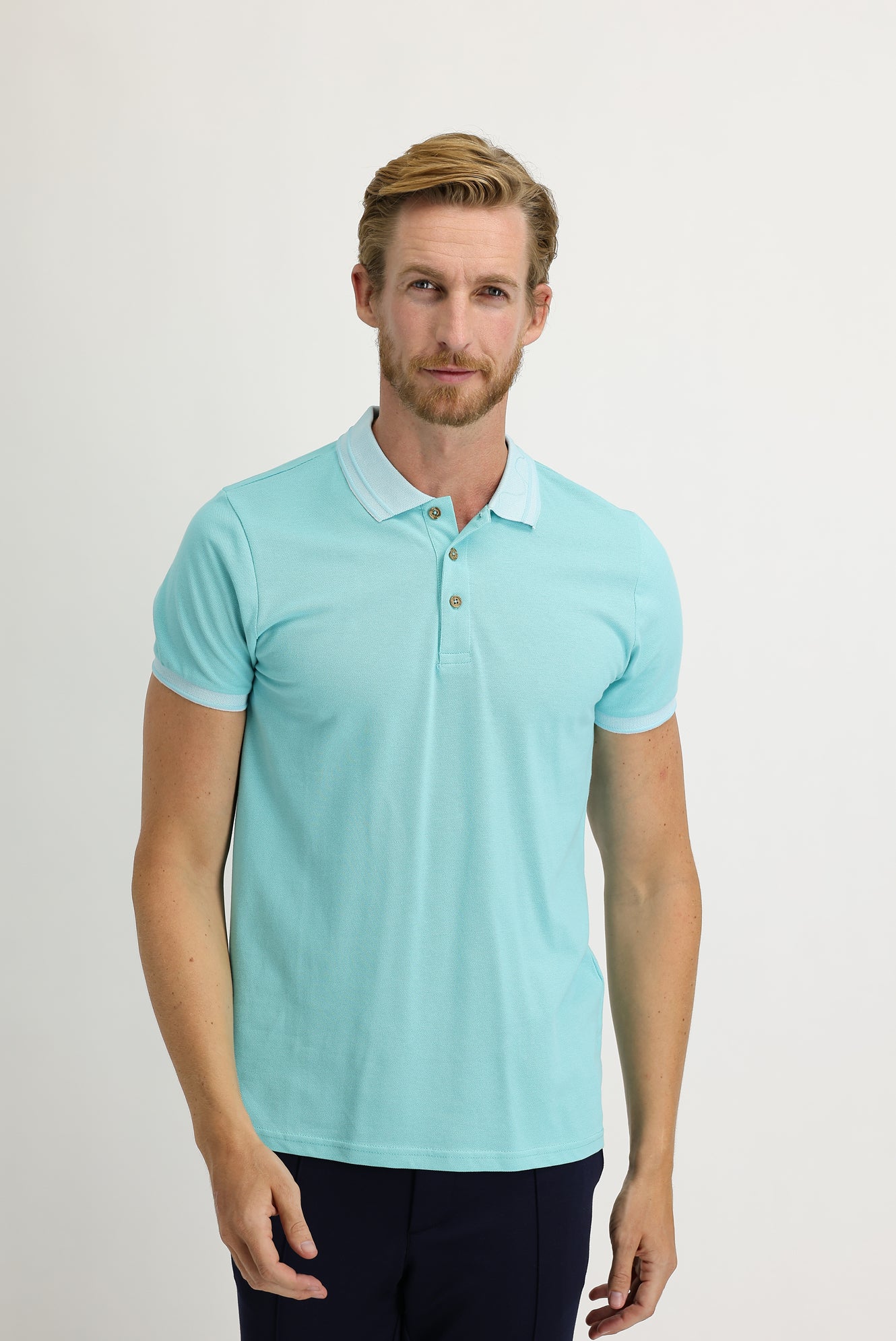 Mint Yeşili Polo Yaka Slim Fit Dar Kesim Pamuk Tişört - Image 2