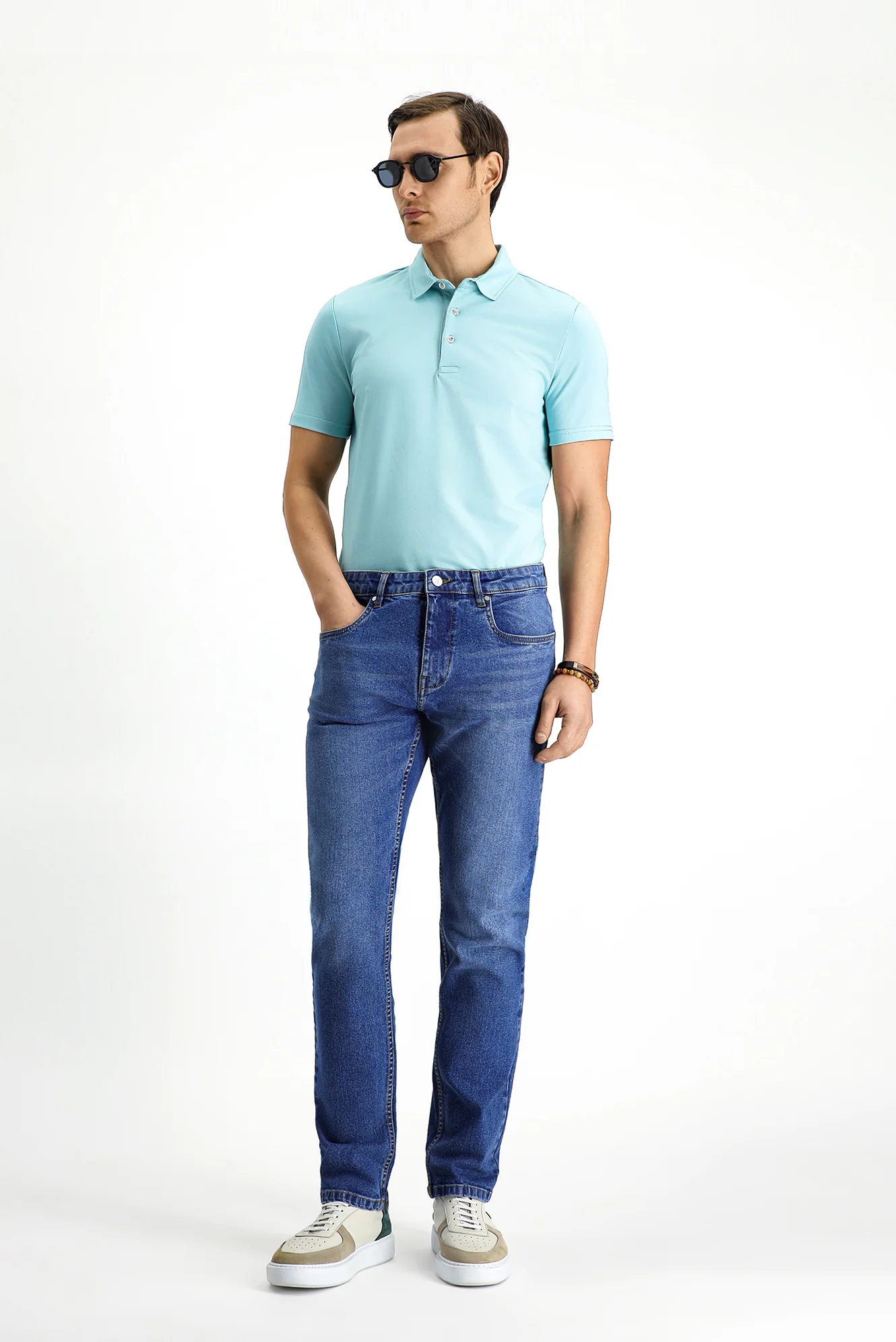 Mint Yeşili Slim Fit Dar Kesim Pamuklu Polo Yaka Tişört - Image 2