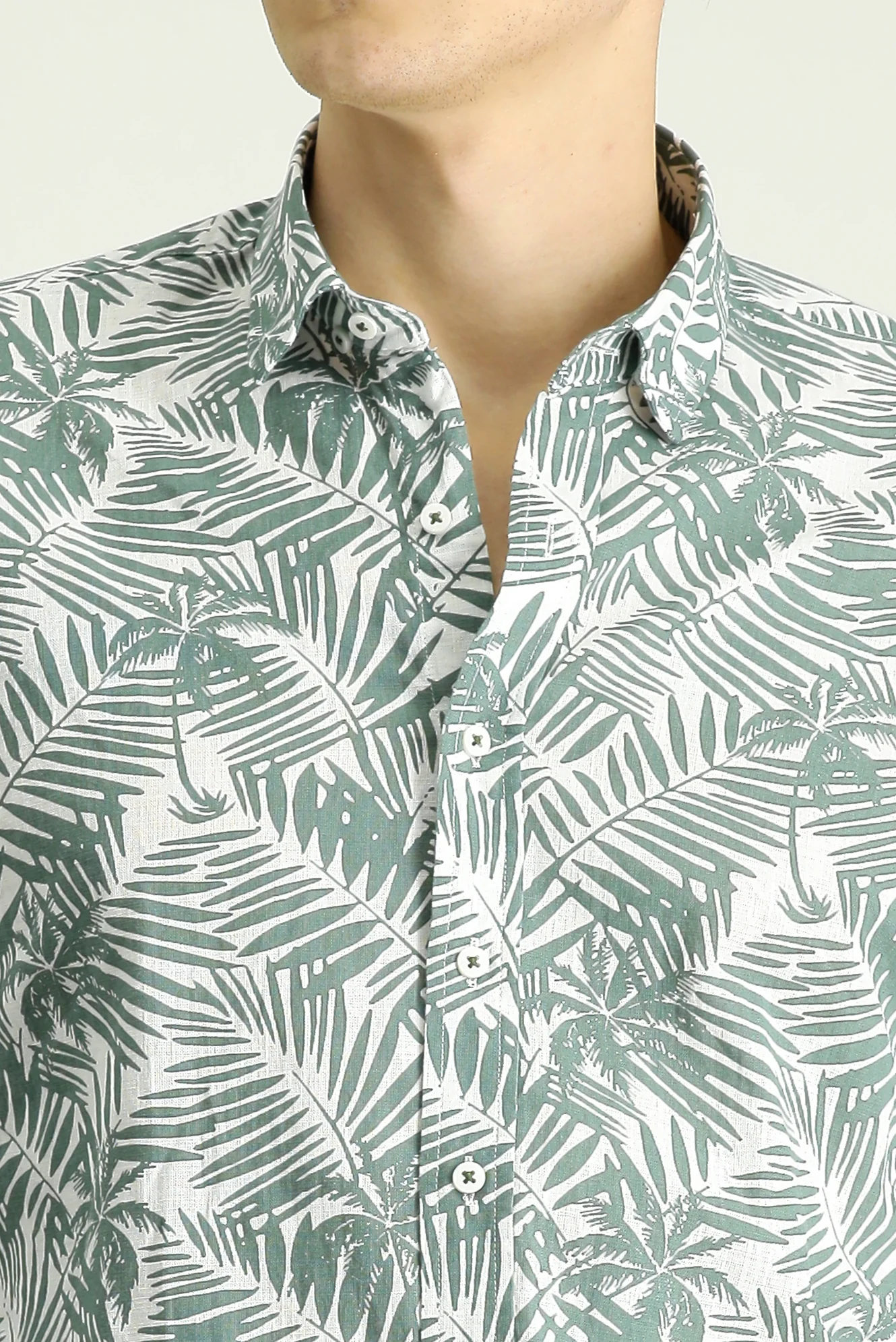 Mint Yeşili Uzun Kol Slim Fit Dar Kesim Baskılı Pamuk Gömlek - Image 4