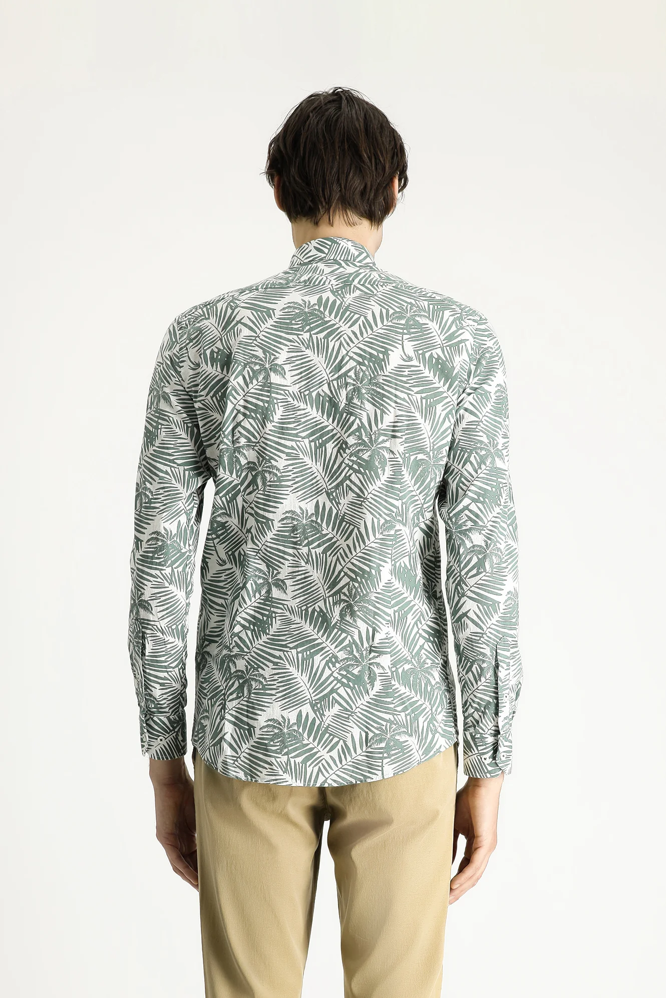 Mint Yeşili Uzun Kol Slim Fit Dar Kesim Baskılı Pamuk Gömlek - Image 6