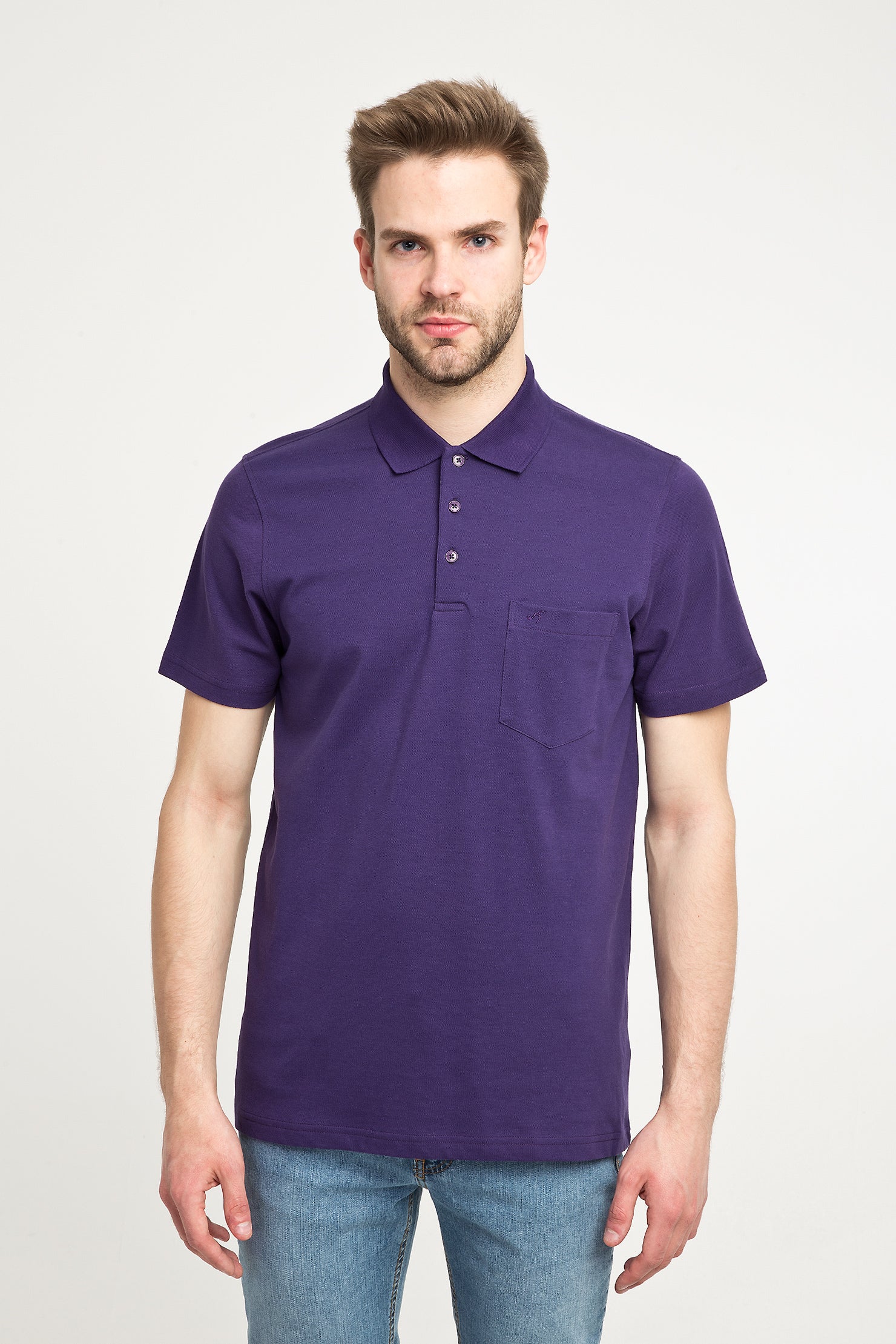 Mor Cepli Polo Yaka Regular Fit Pamuk Tişört - Image 2